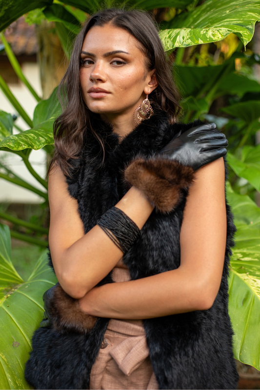 'Paris' Genuine Fur Vest - Black