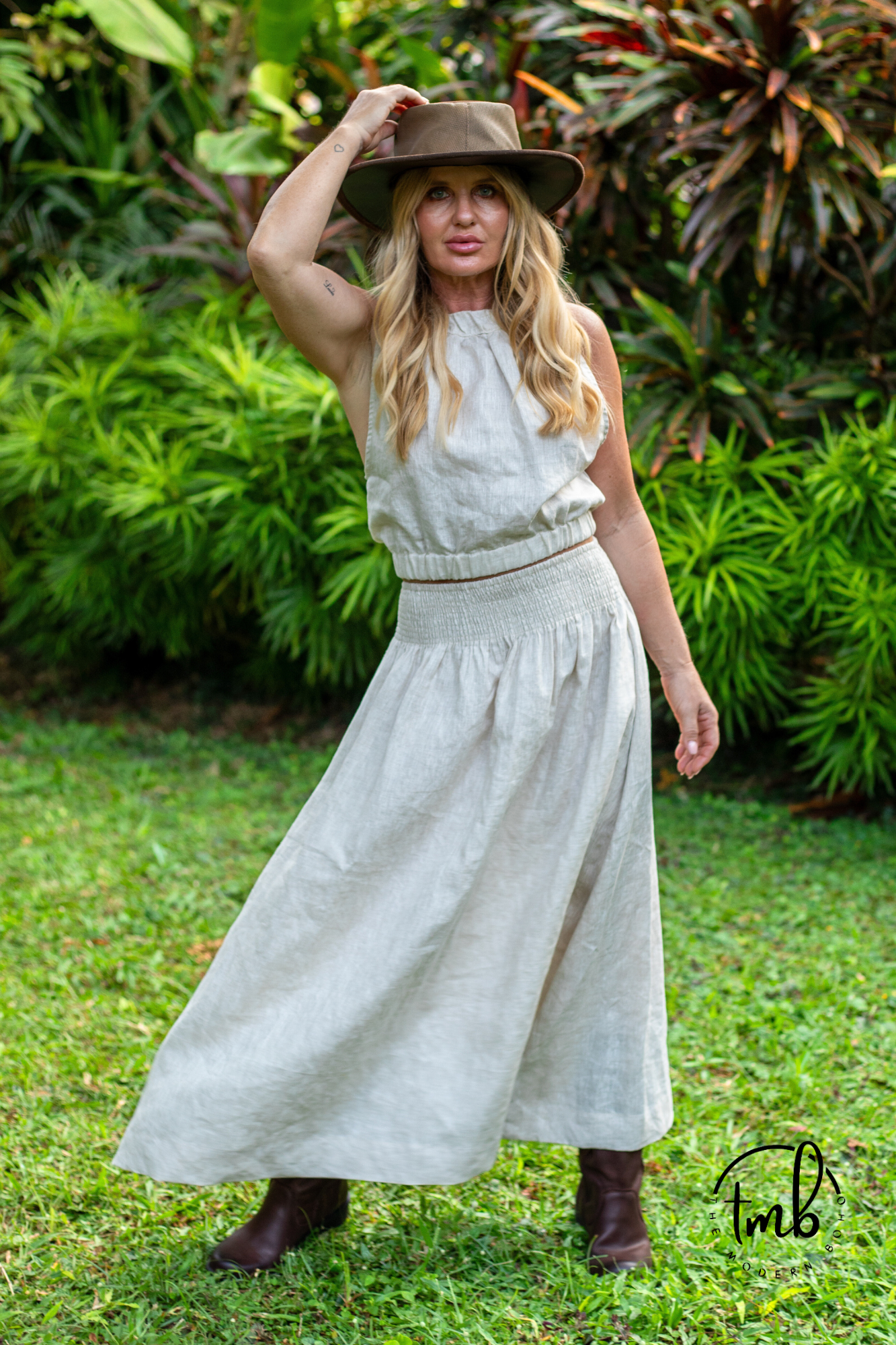 'Cancun' Long Linen Skirt - Natural