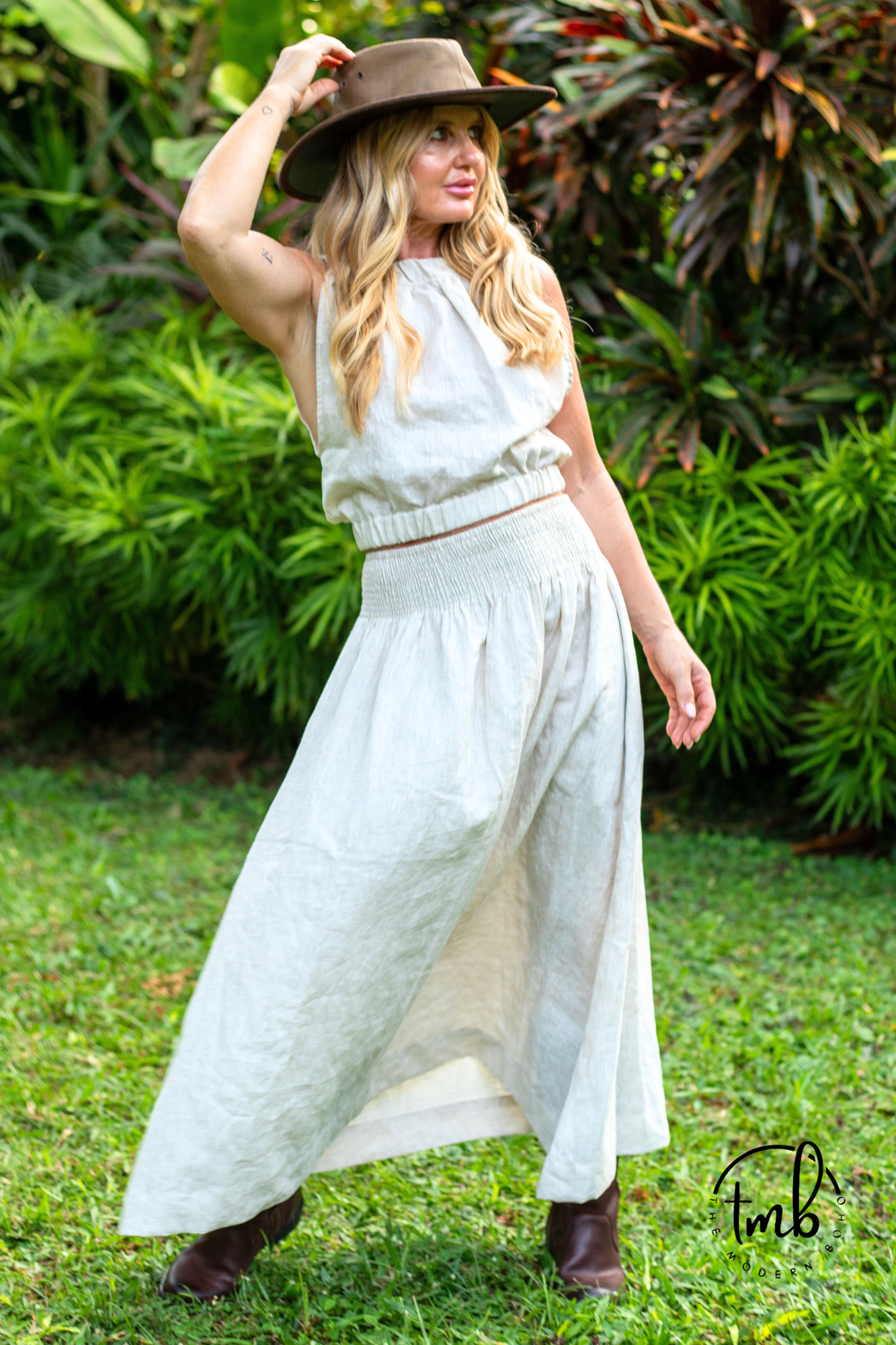 'Cancun' Long Linen Skirt - Natural