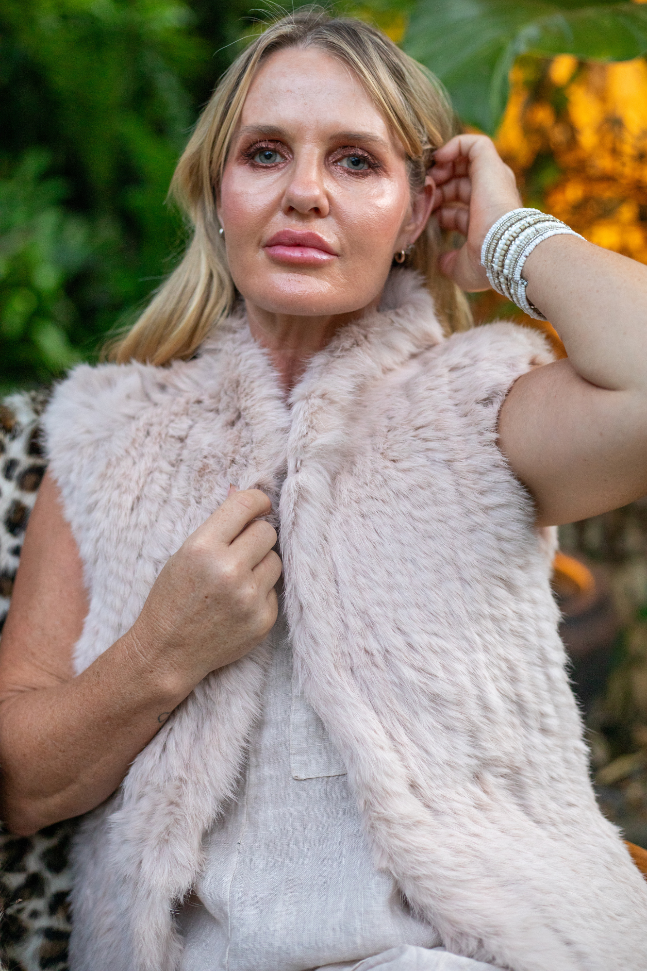 'Paris' Genuine Fur Vest - Soft Beige