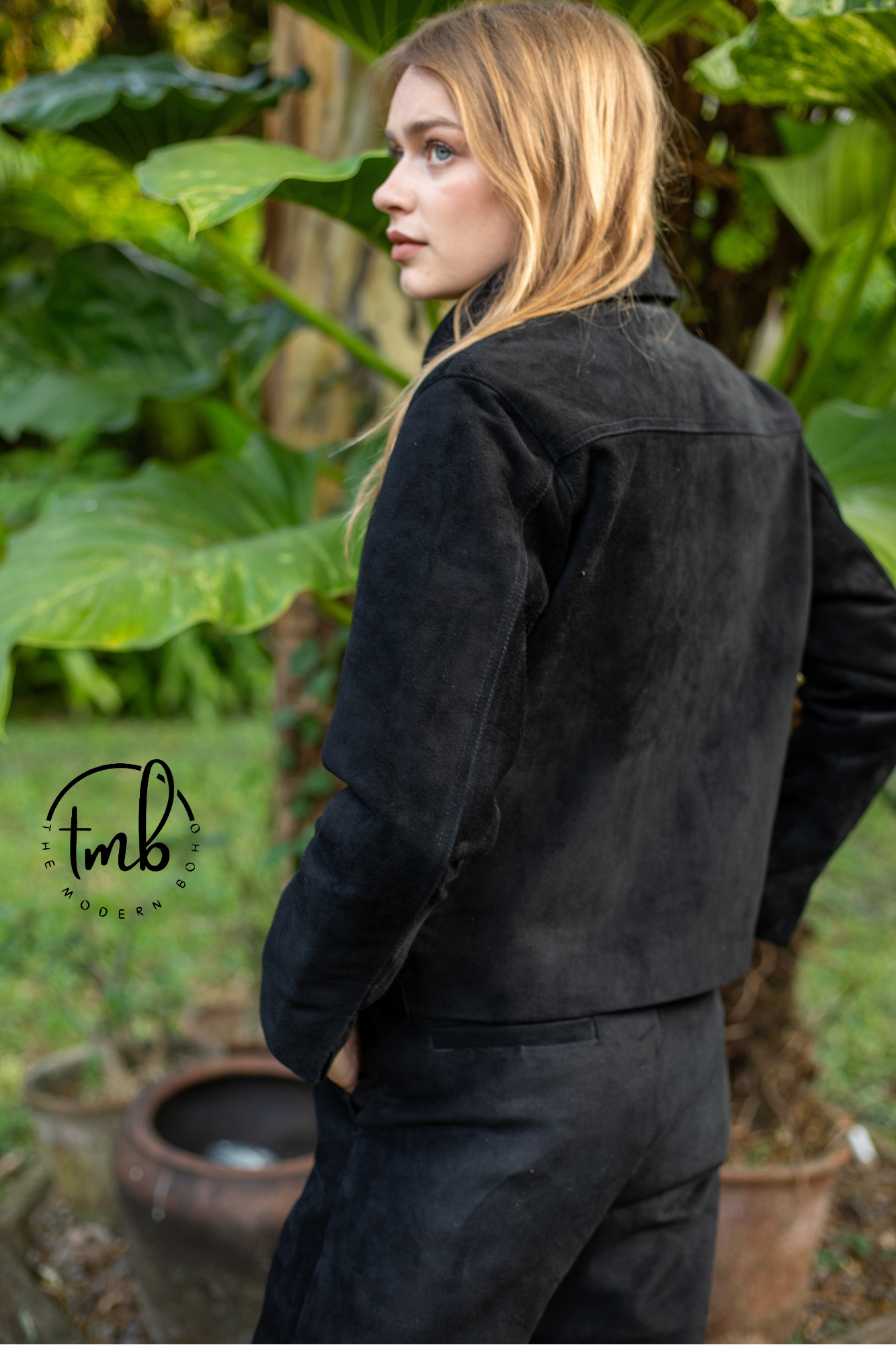 'Harlow' Suede Ladies Leather Jacket - Black