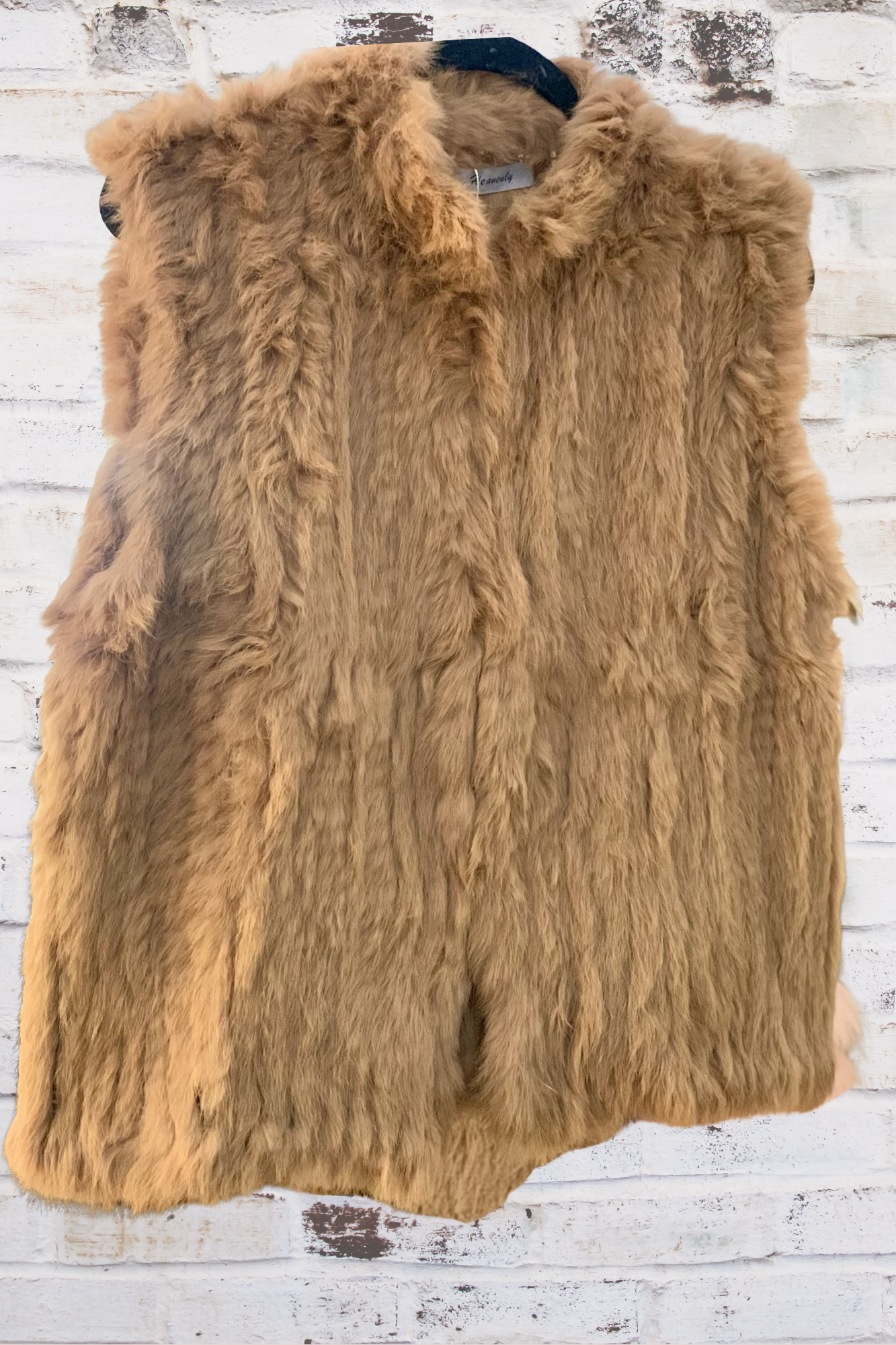 'Paris' Genuine Fur Vest - Camel