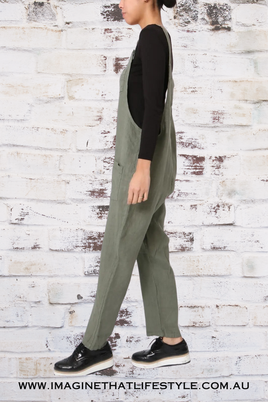 'Cara' Linen Jumpsuit - Khaki