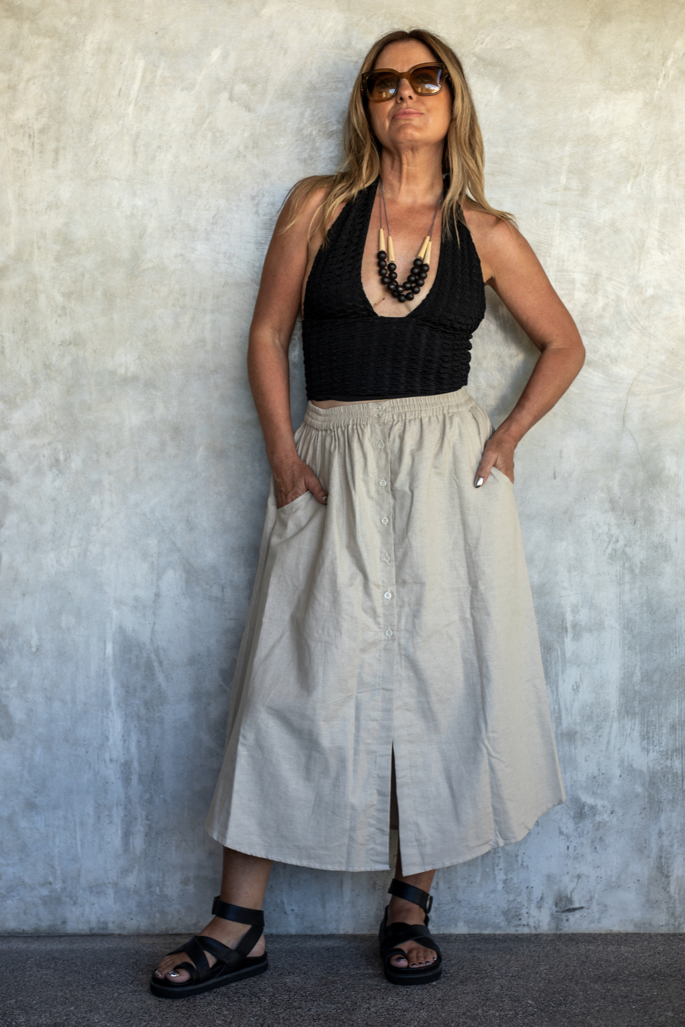 'Ana' Boho Linen Skirt - Sand