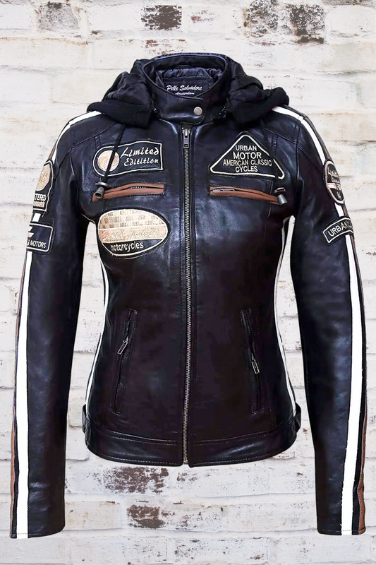 'Fifty- Eight' Ladies Motorbike Leather Jacket - Black