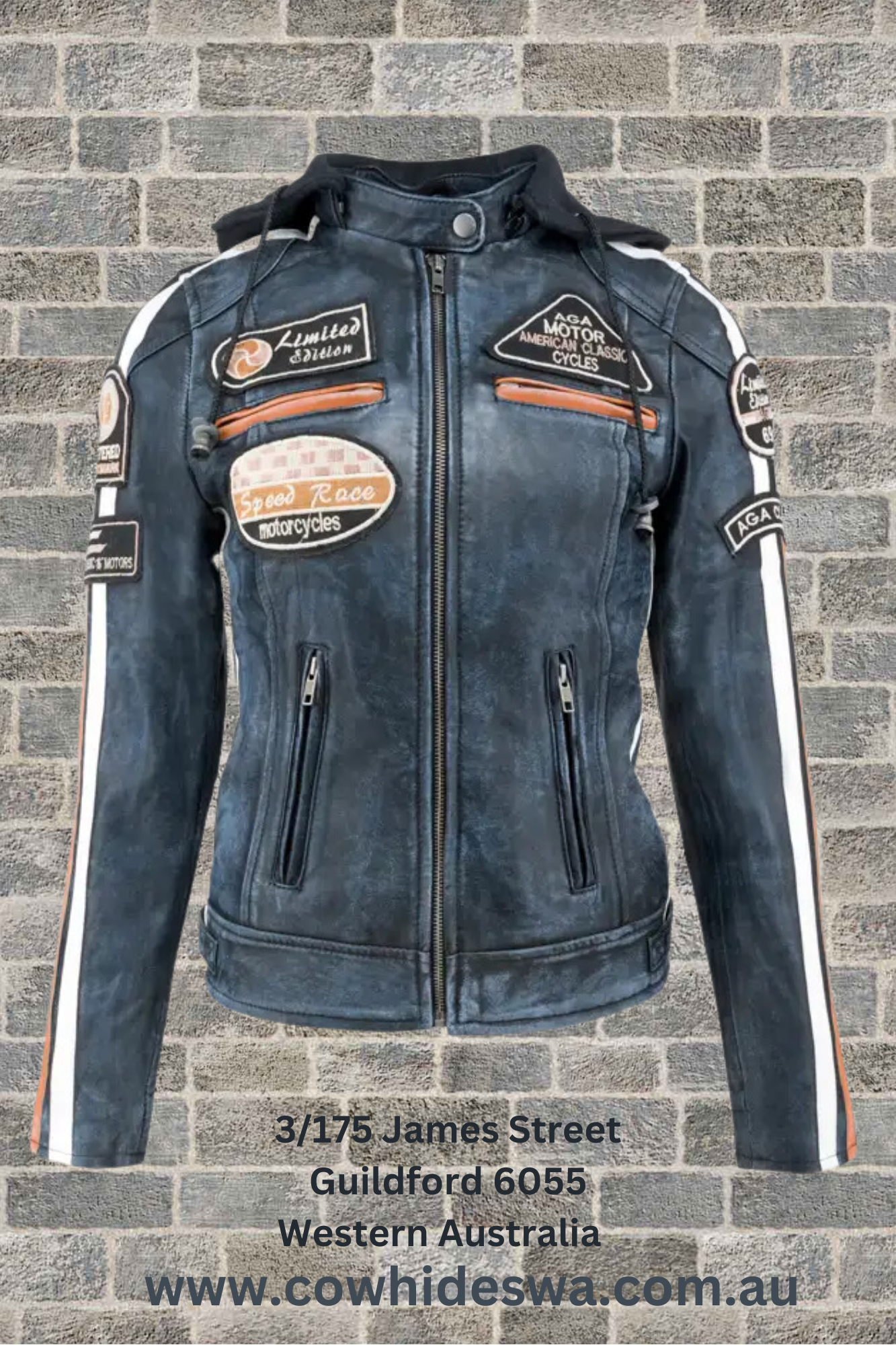 'Sixty-Six' Ladies Biker Leather Jacket - Vintage Black