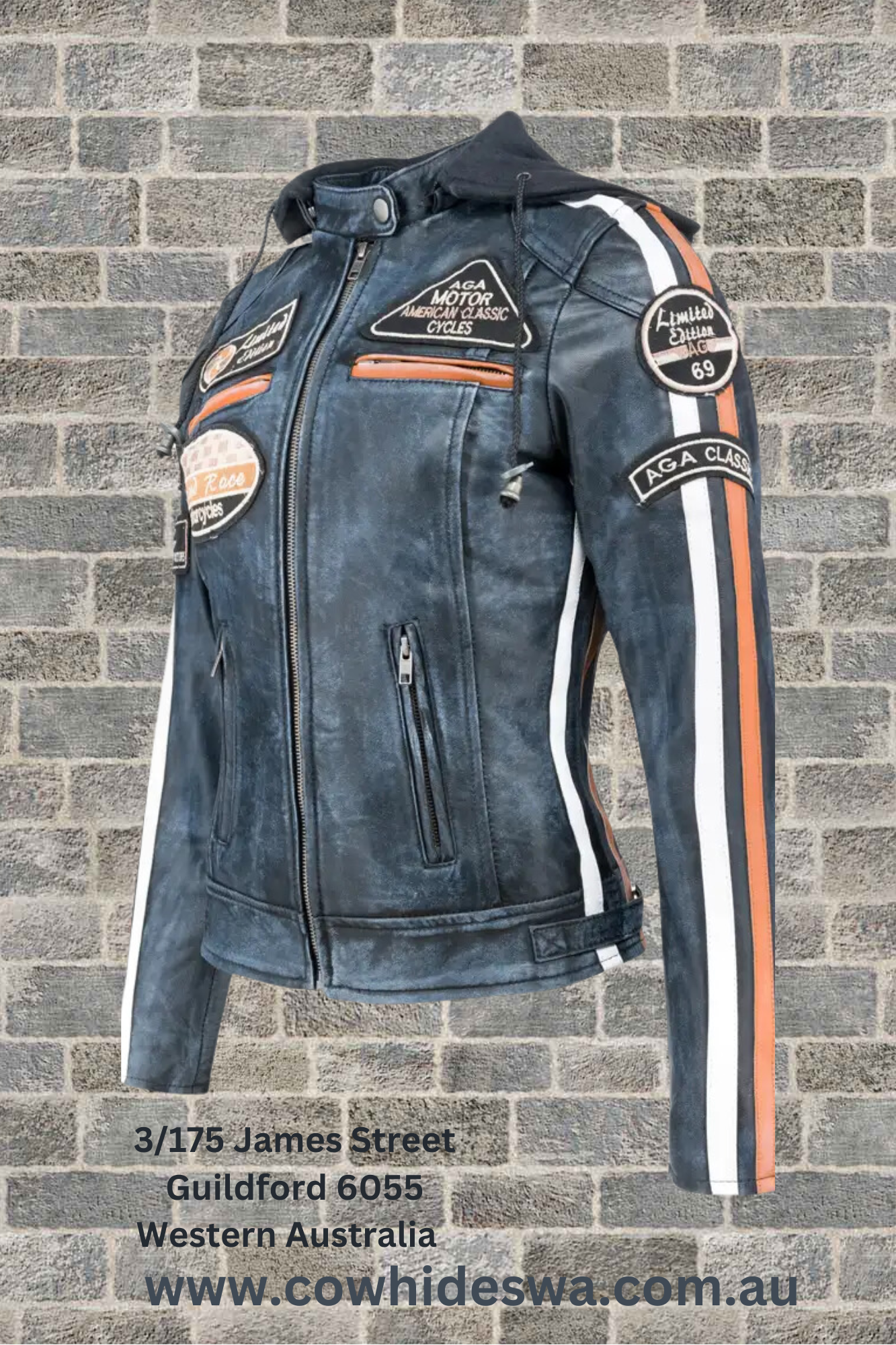 'Sixty-Six' Ladies Biker Leather Jacket - Vintage Black