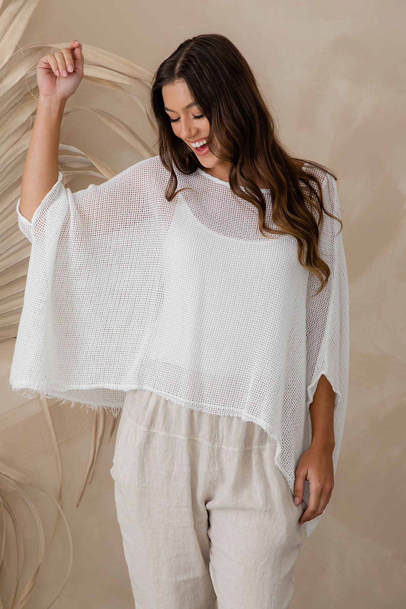 'Belle' Mesh Linen Top - Off White