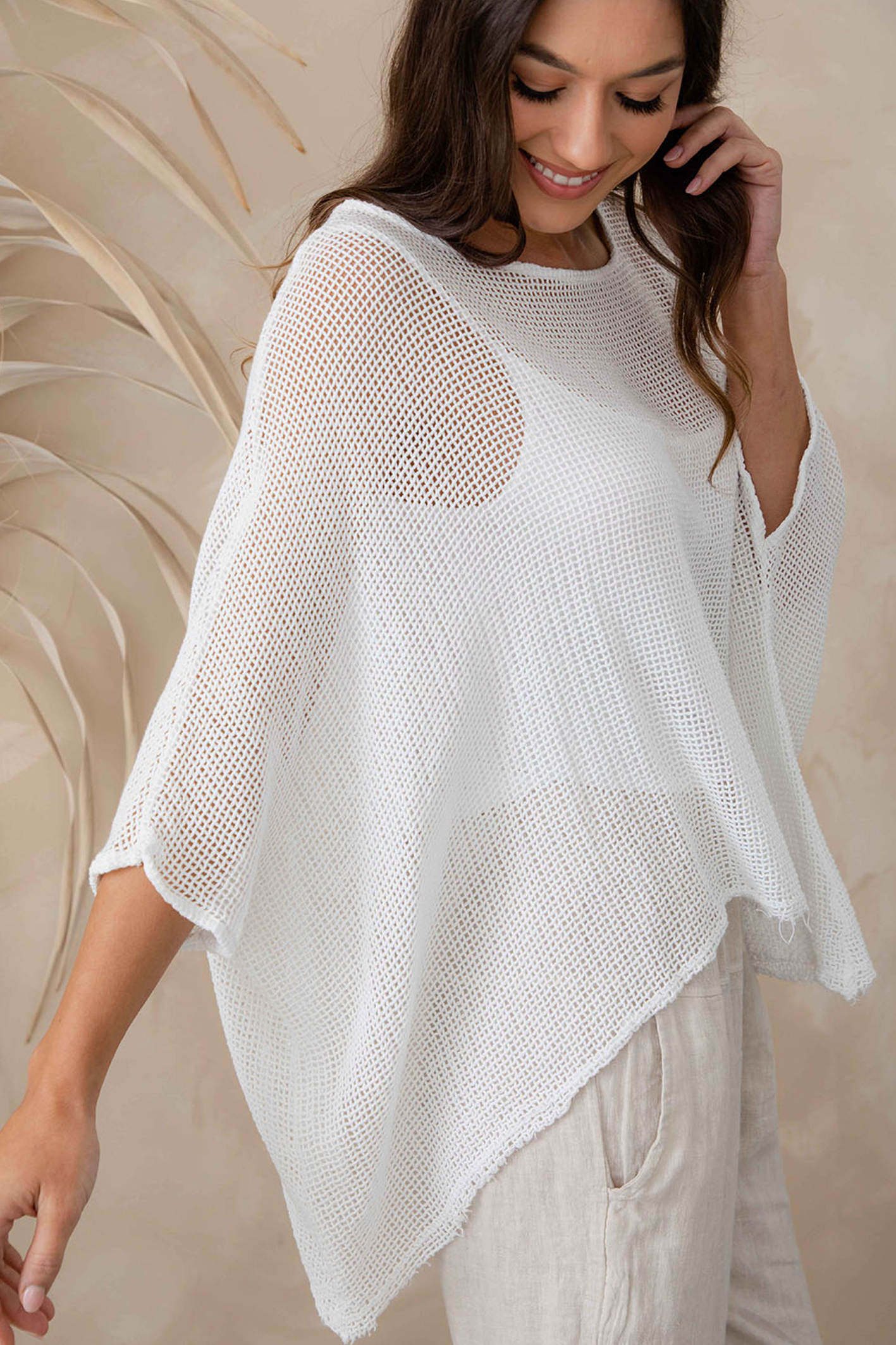 'Belle' Mesh Linen Top - Off White