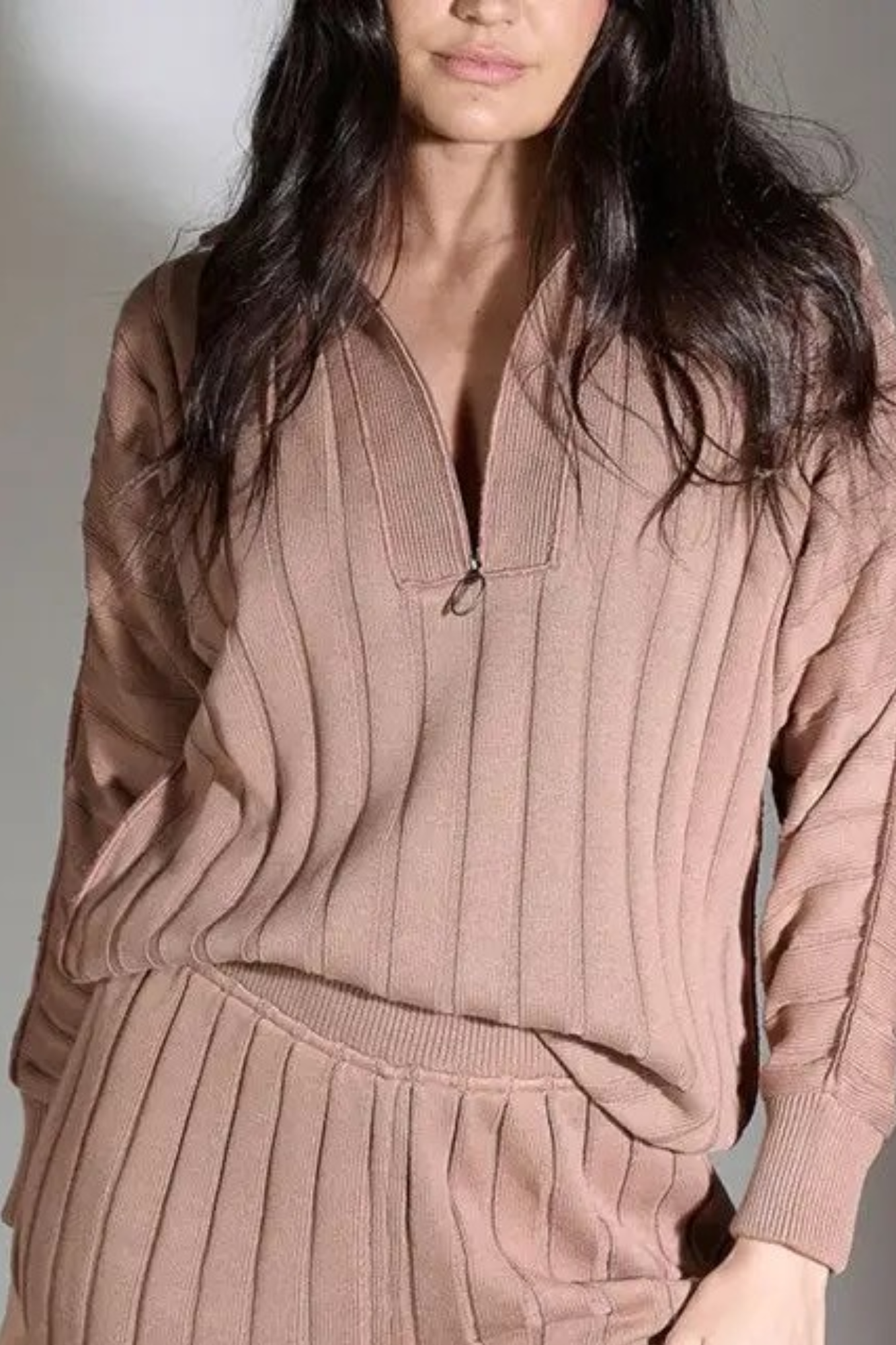 'Catalina' Zip Lounge Sweater - Terracotta Latte