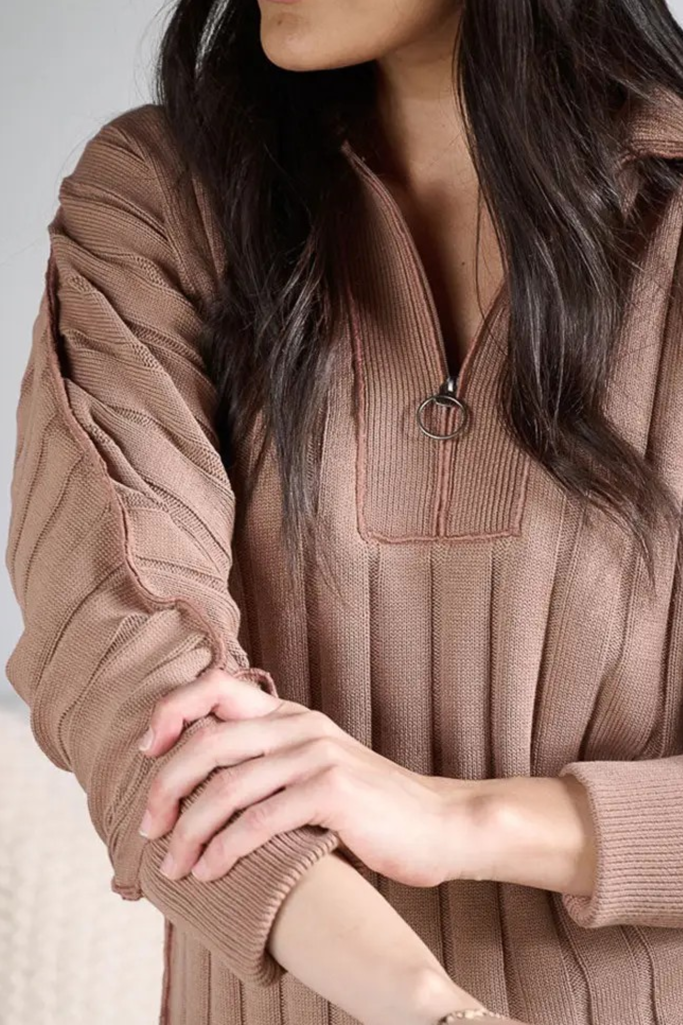 'Catalina' Zip Lounge Sweater - Terracotta Latte