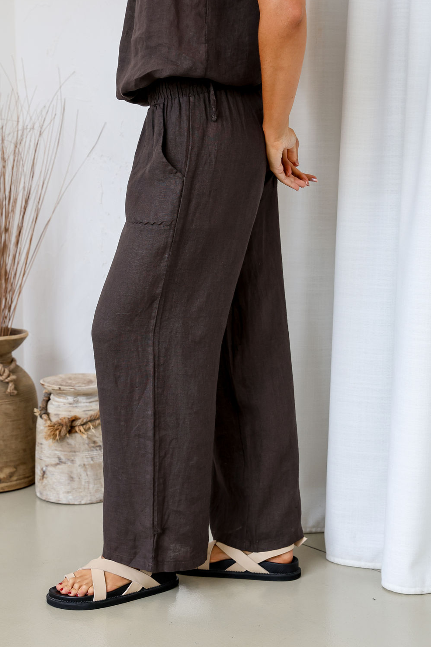 'Lucia' Linen Pant - Chocolate