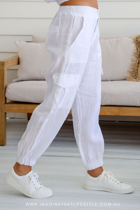 'Empress' Linen Pant - White