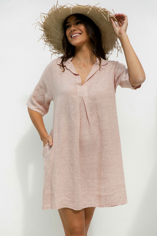 'Milly' Linen Dress - Blush