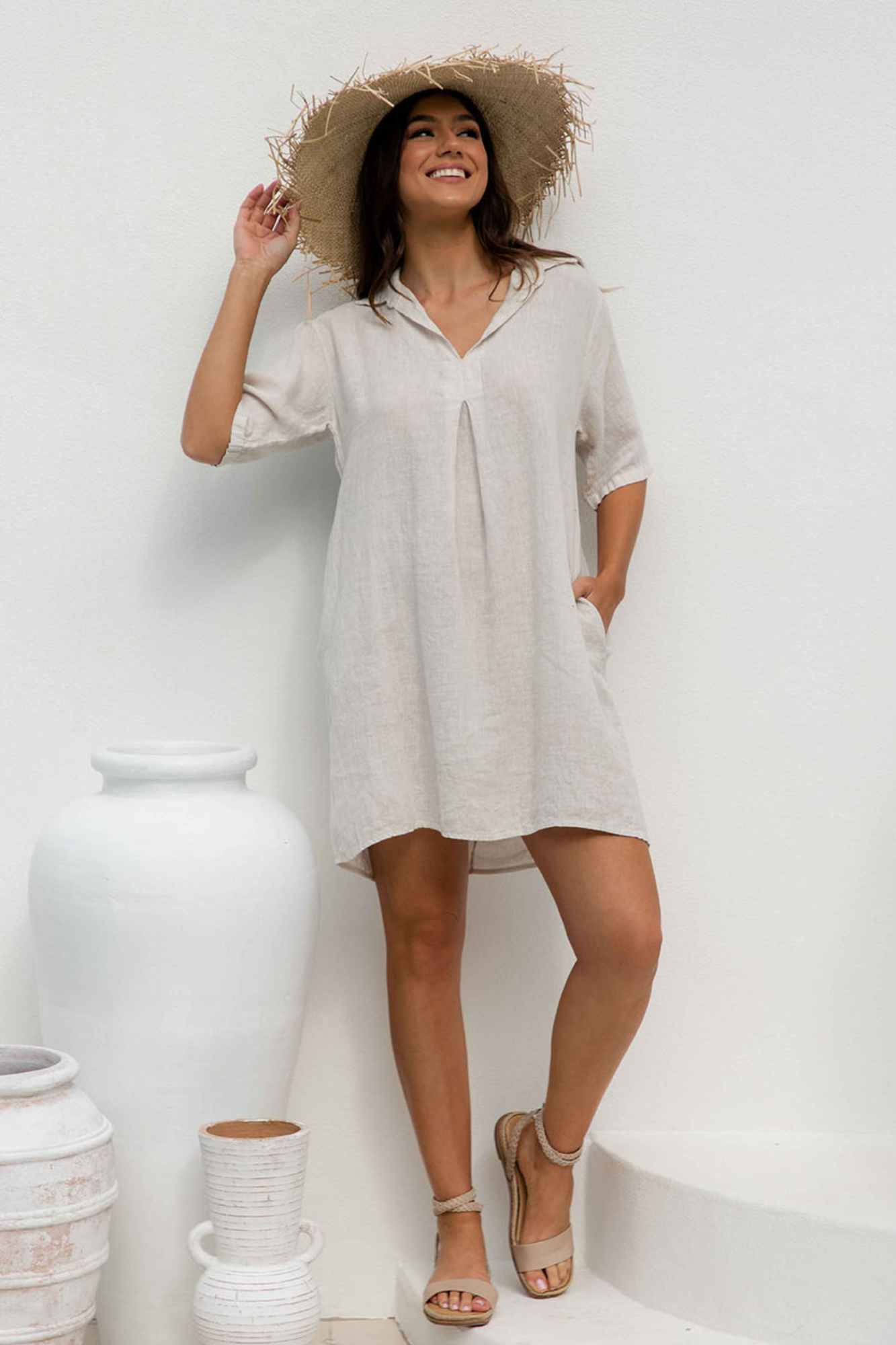 'Milly' Linen Dress - Sand