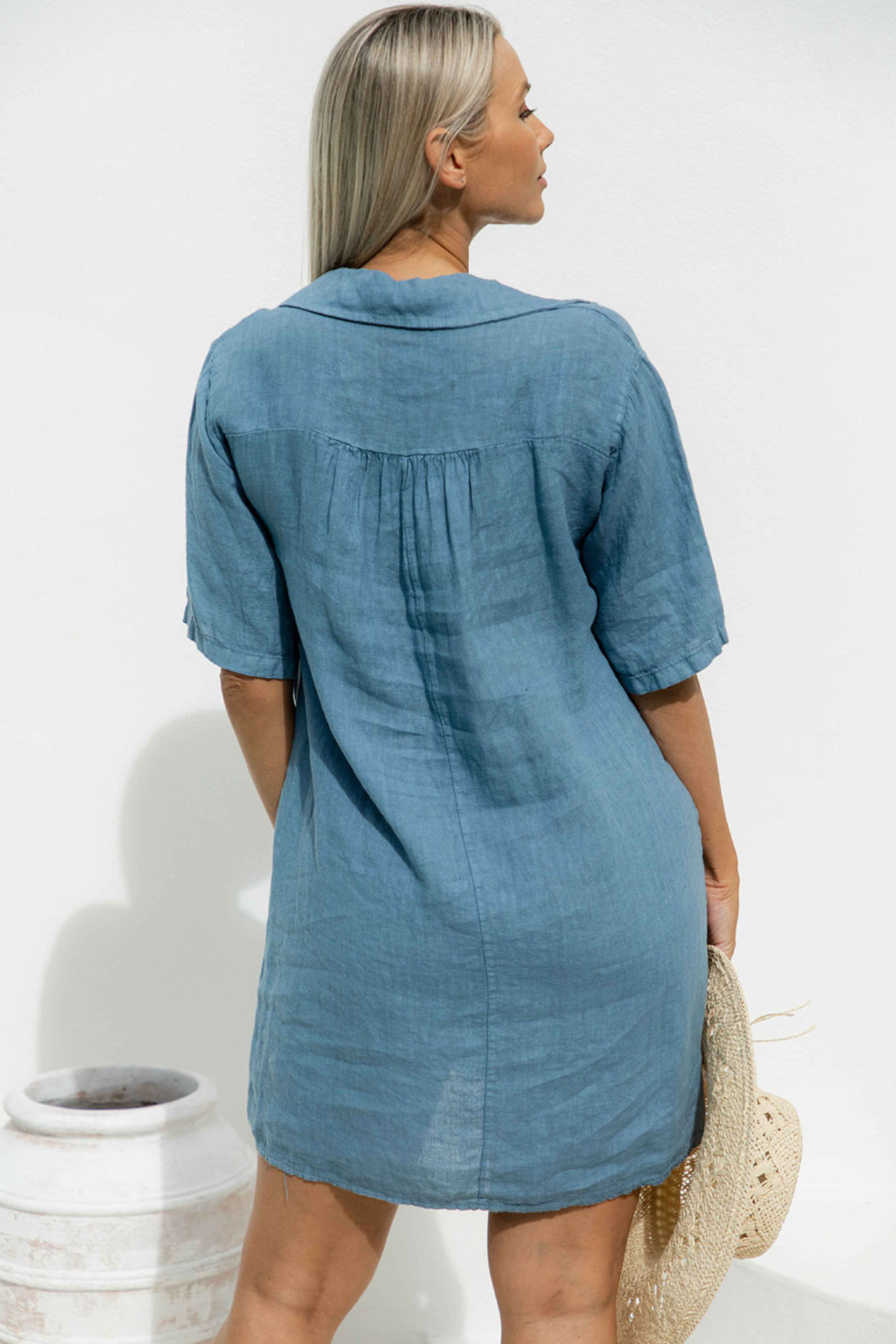 'Milly' Linen Dress - Sea Breeze