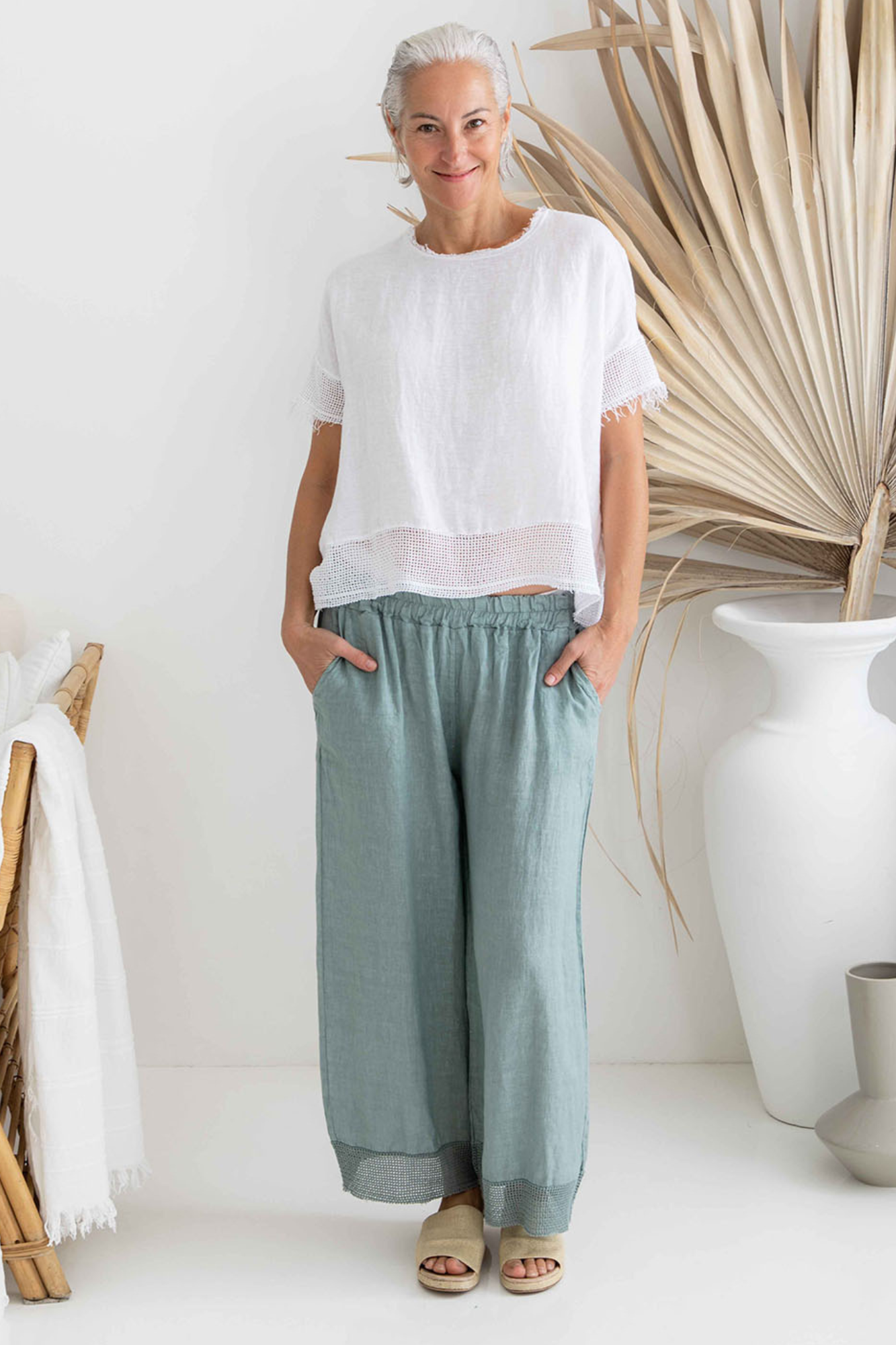 'Pene' Linen Pant - Sea Breeze