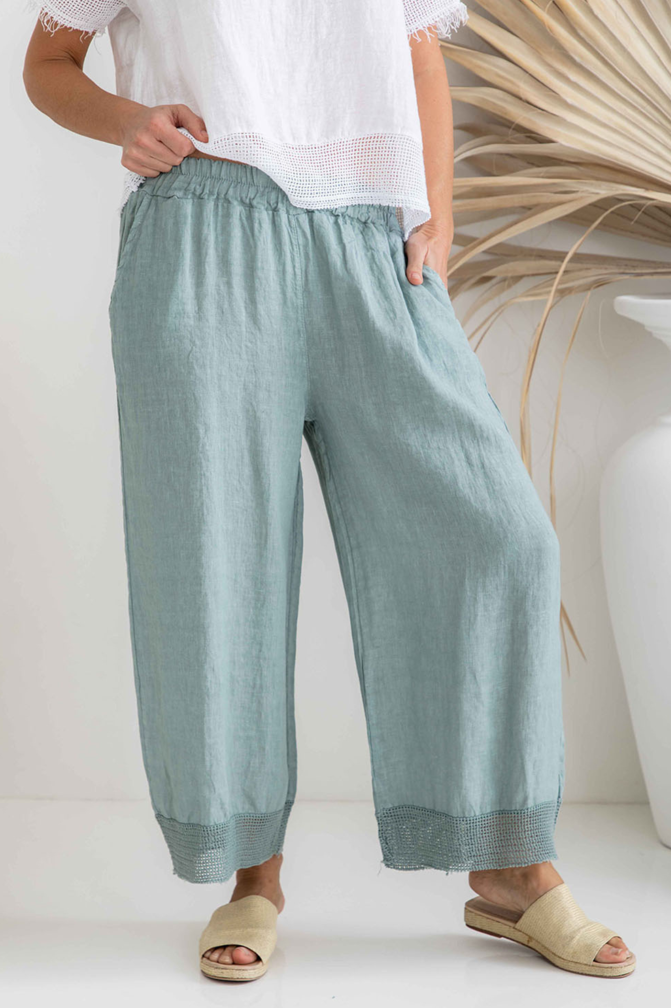 'Pene' Linen Pant - Sea Breeze