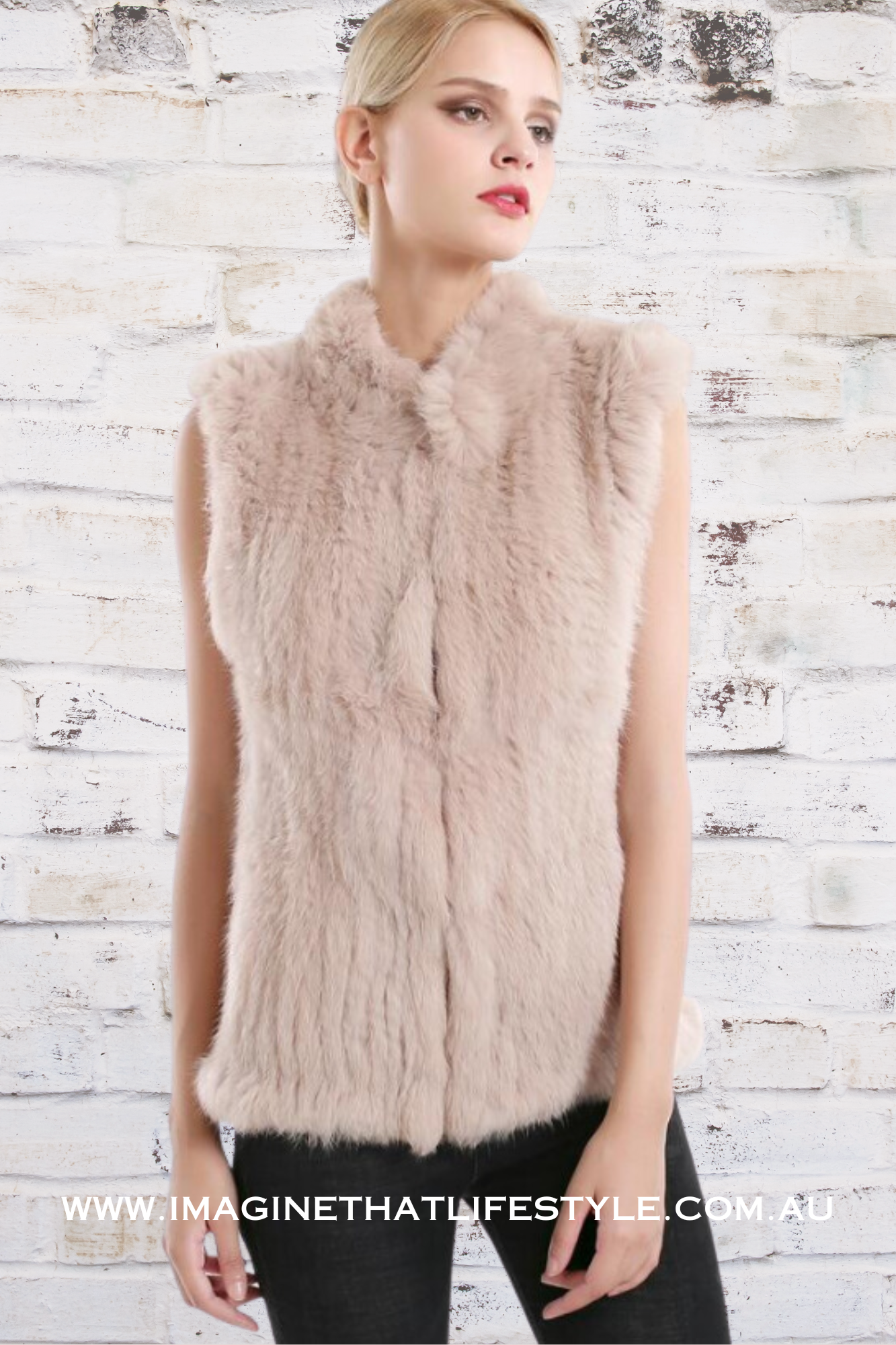 'Paris' Genuine Fur Vest - Soft Beige