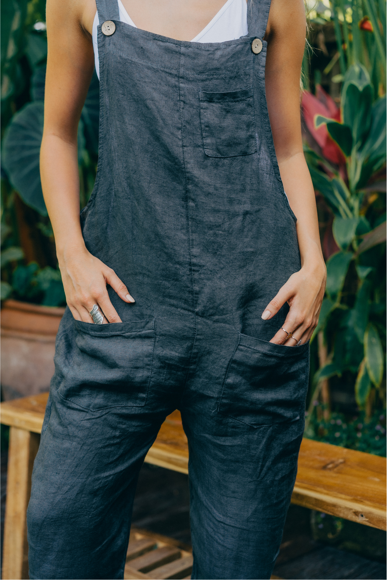 'Cara' Linen Jumpsuit - Charcoal