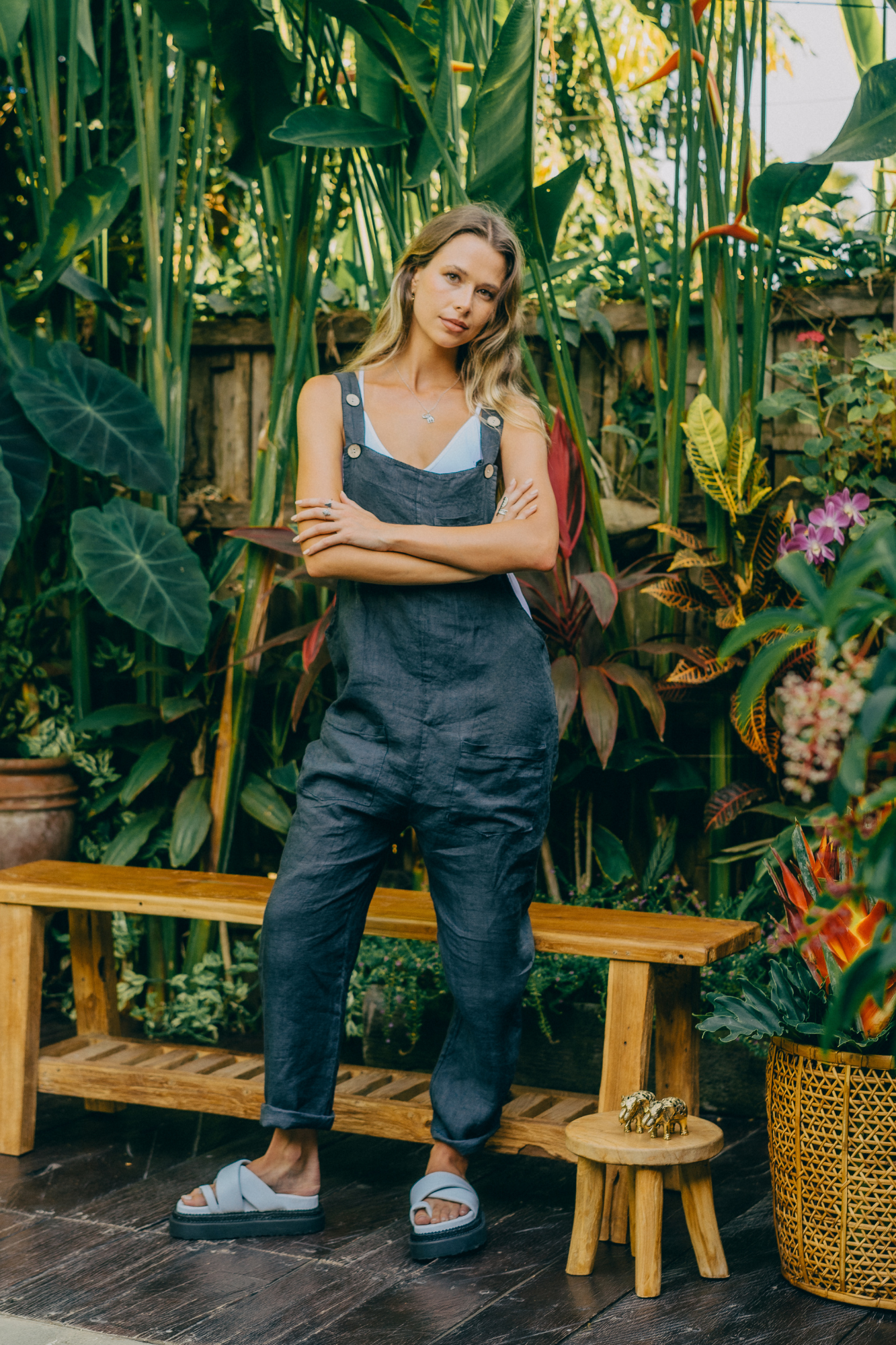 'Cara' Linen Jumpsuit - Charcoal