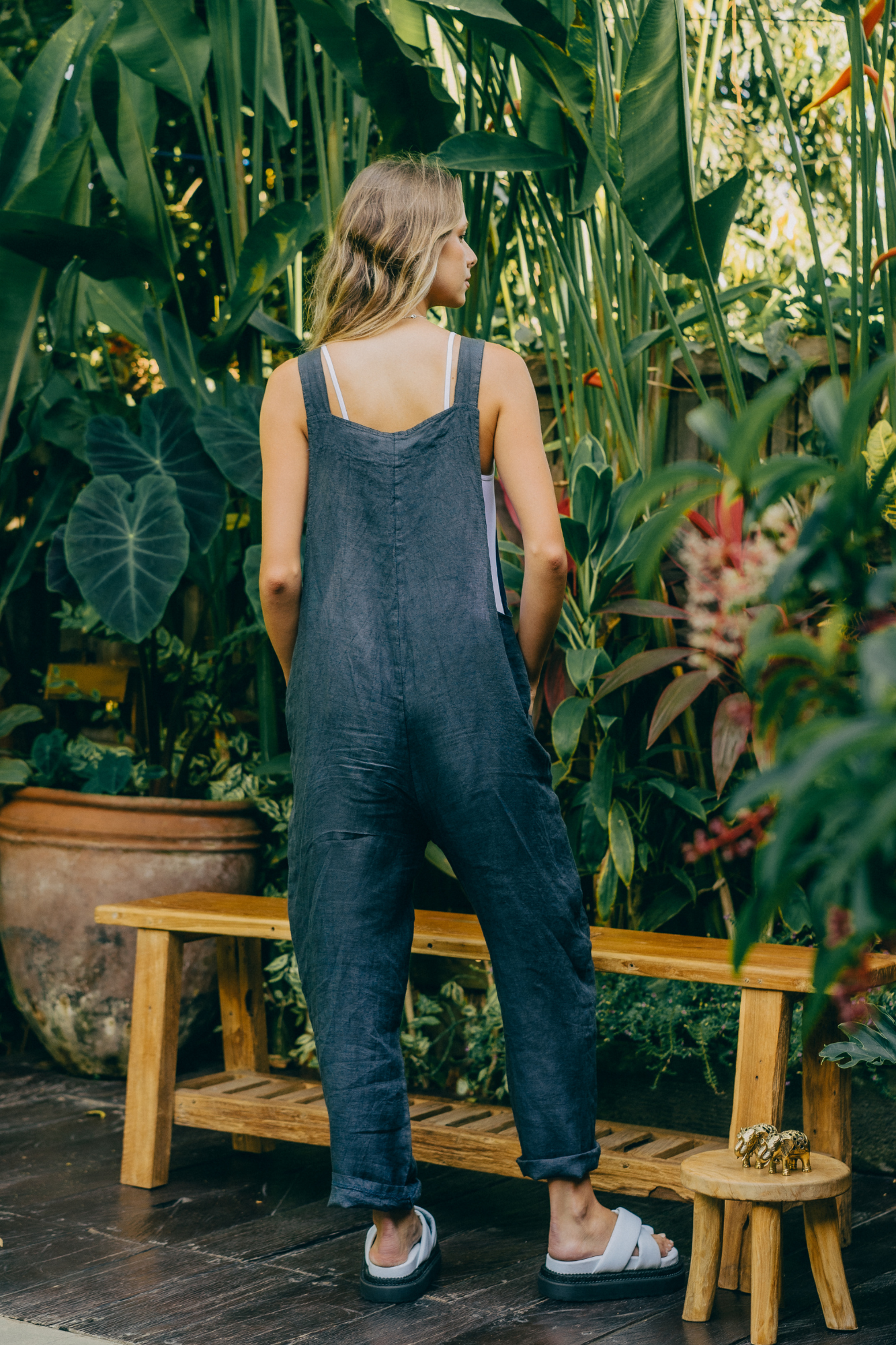 'Cara' Linen Jumpsuit - Charcoal