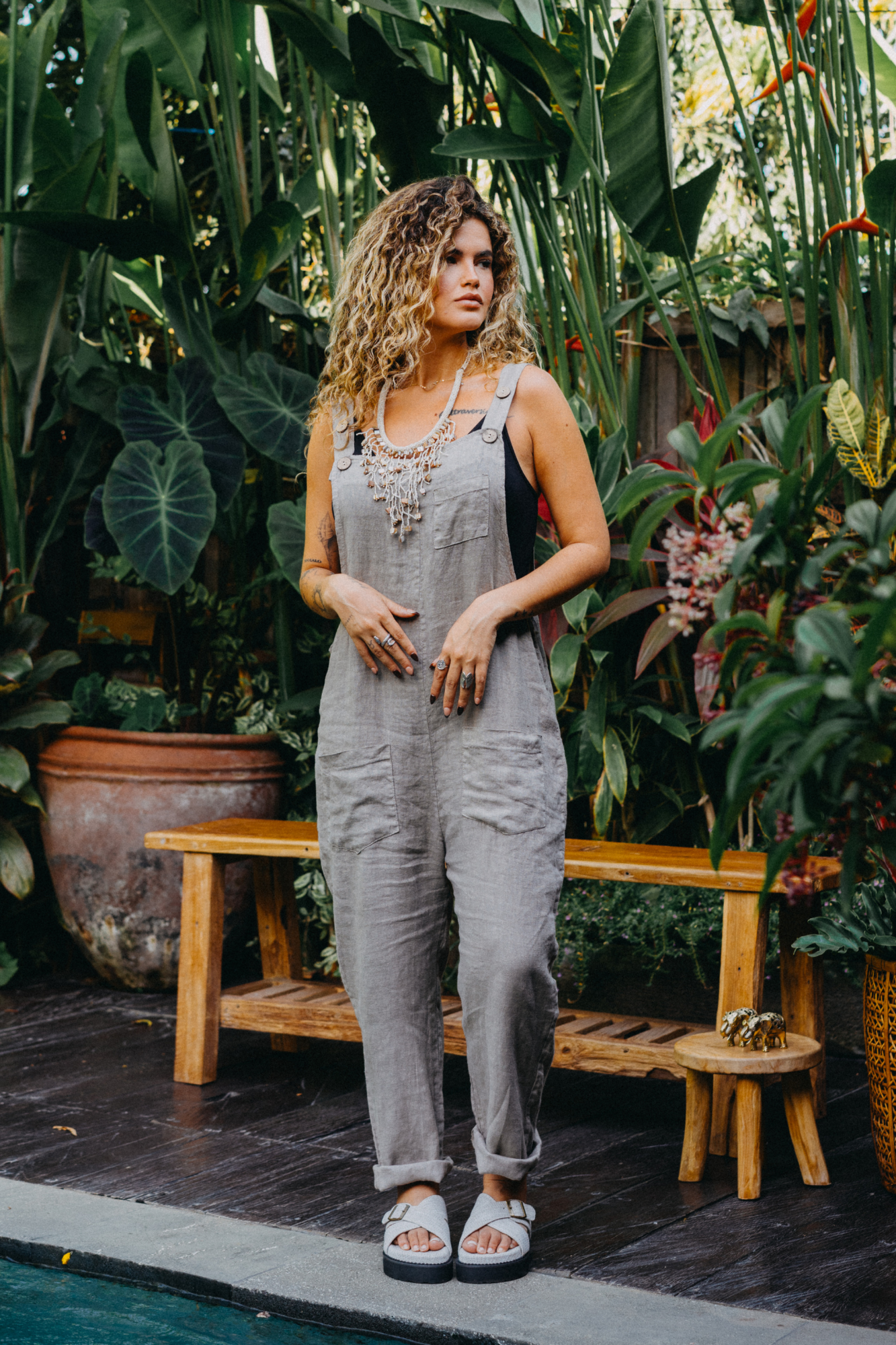 'Cara' Linen Jumpsuit - Taupe