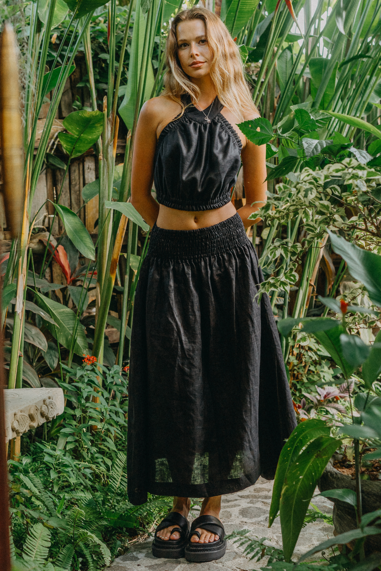 'Cancun' Linen Skirt - Black