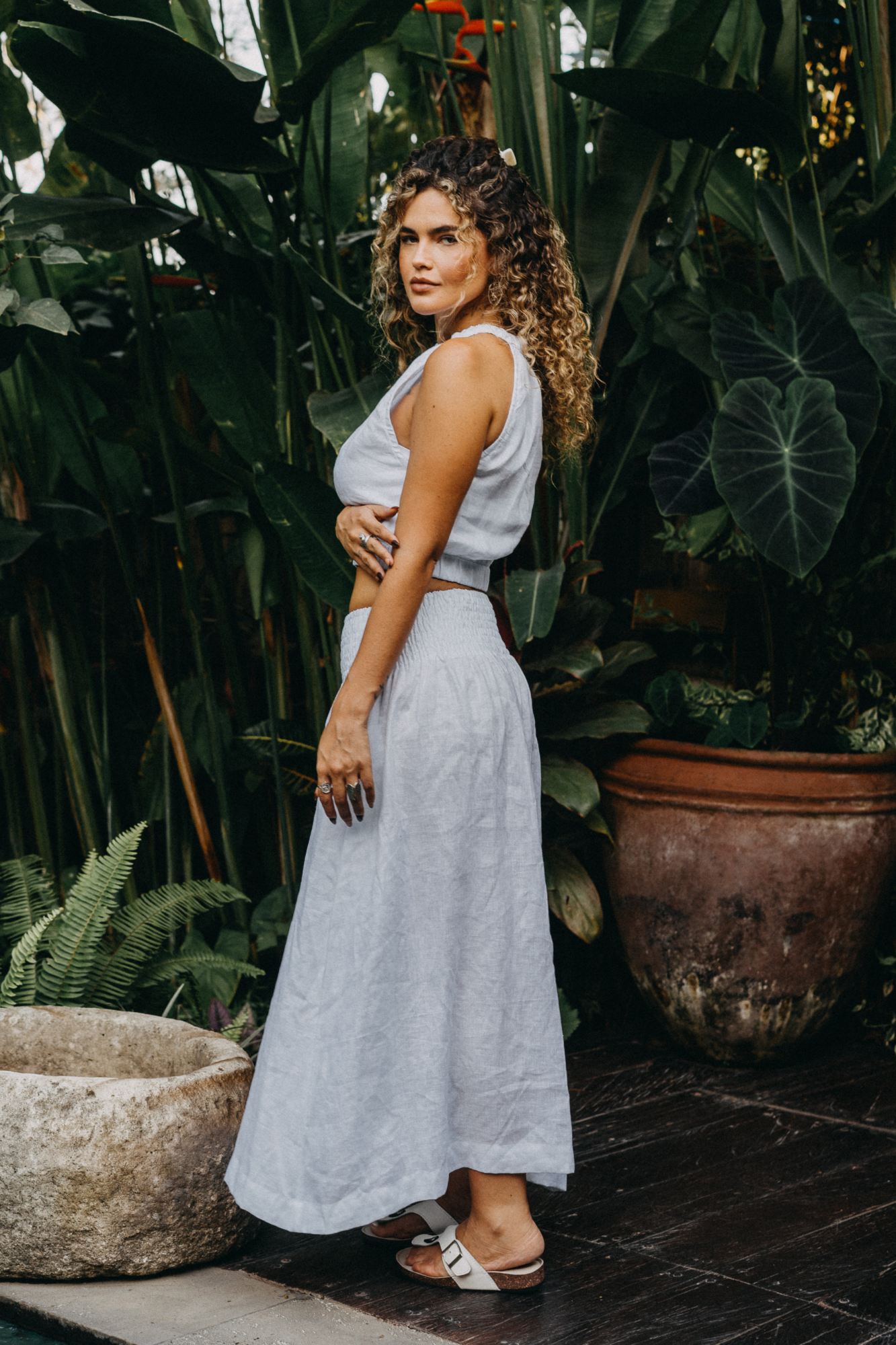 'Cancun' Long Linen Skirt - White