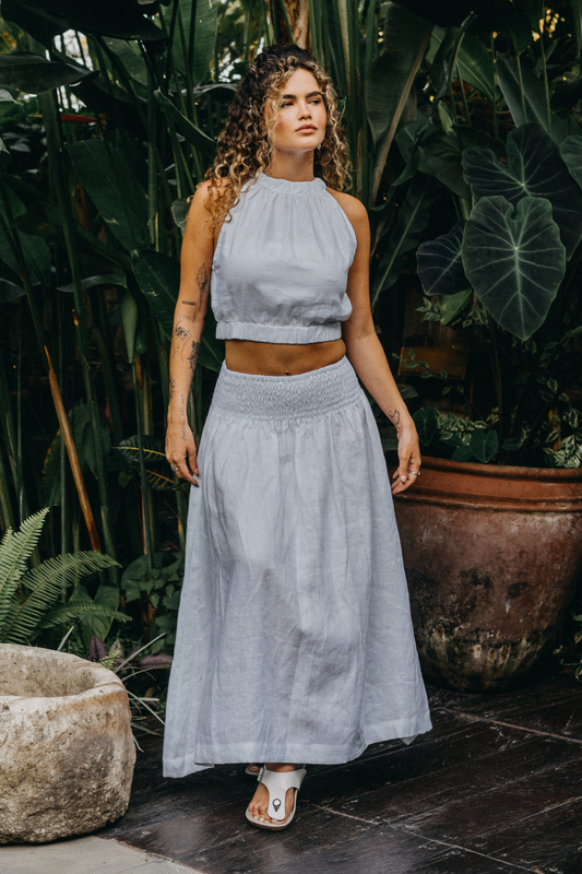 'Cancun' Long Linen Skirt - White