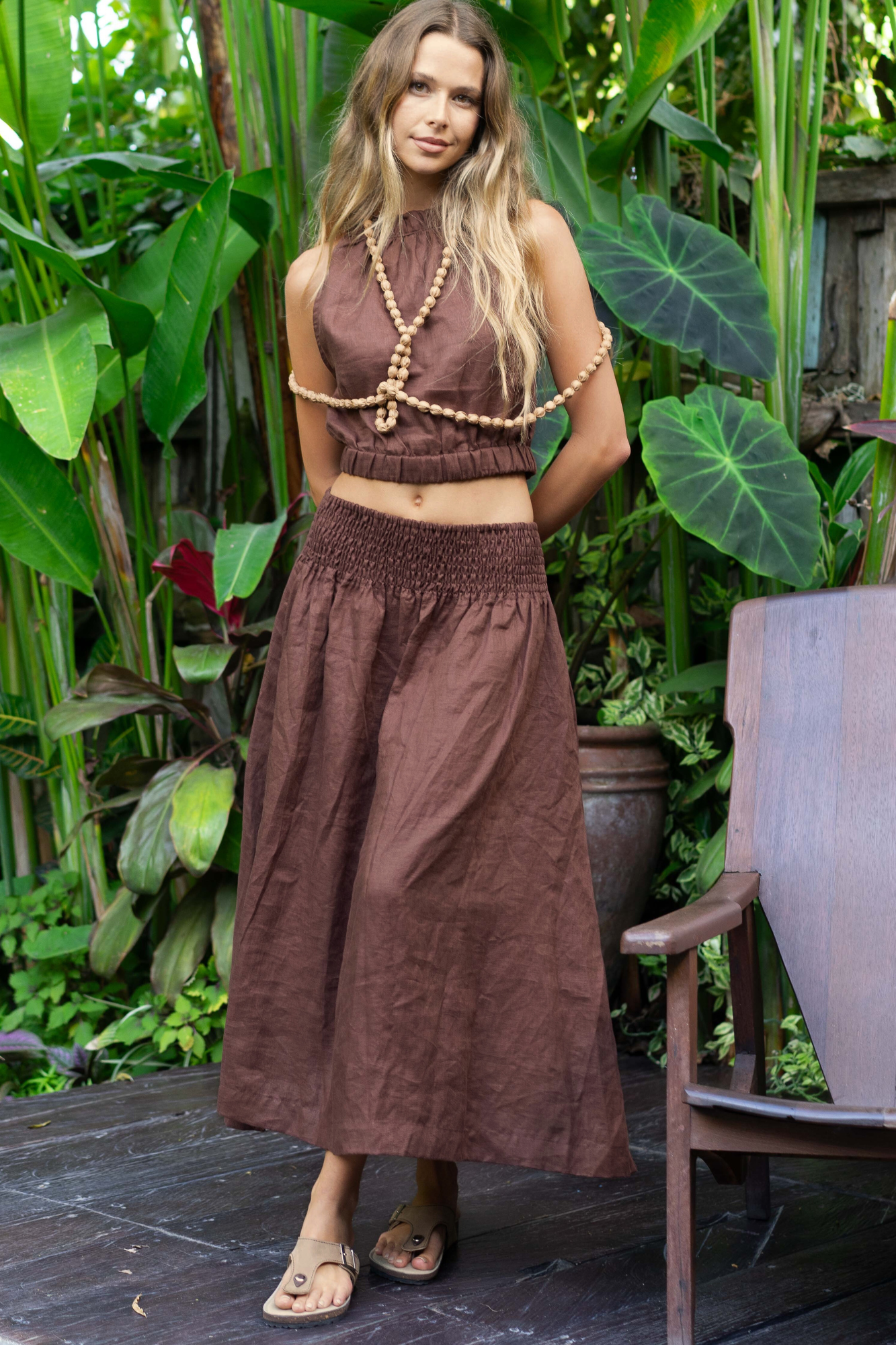 'Cancun' Linen Skirt - Chocolate