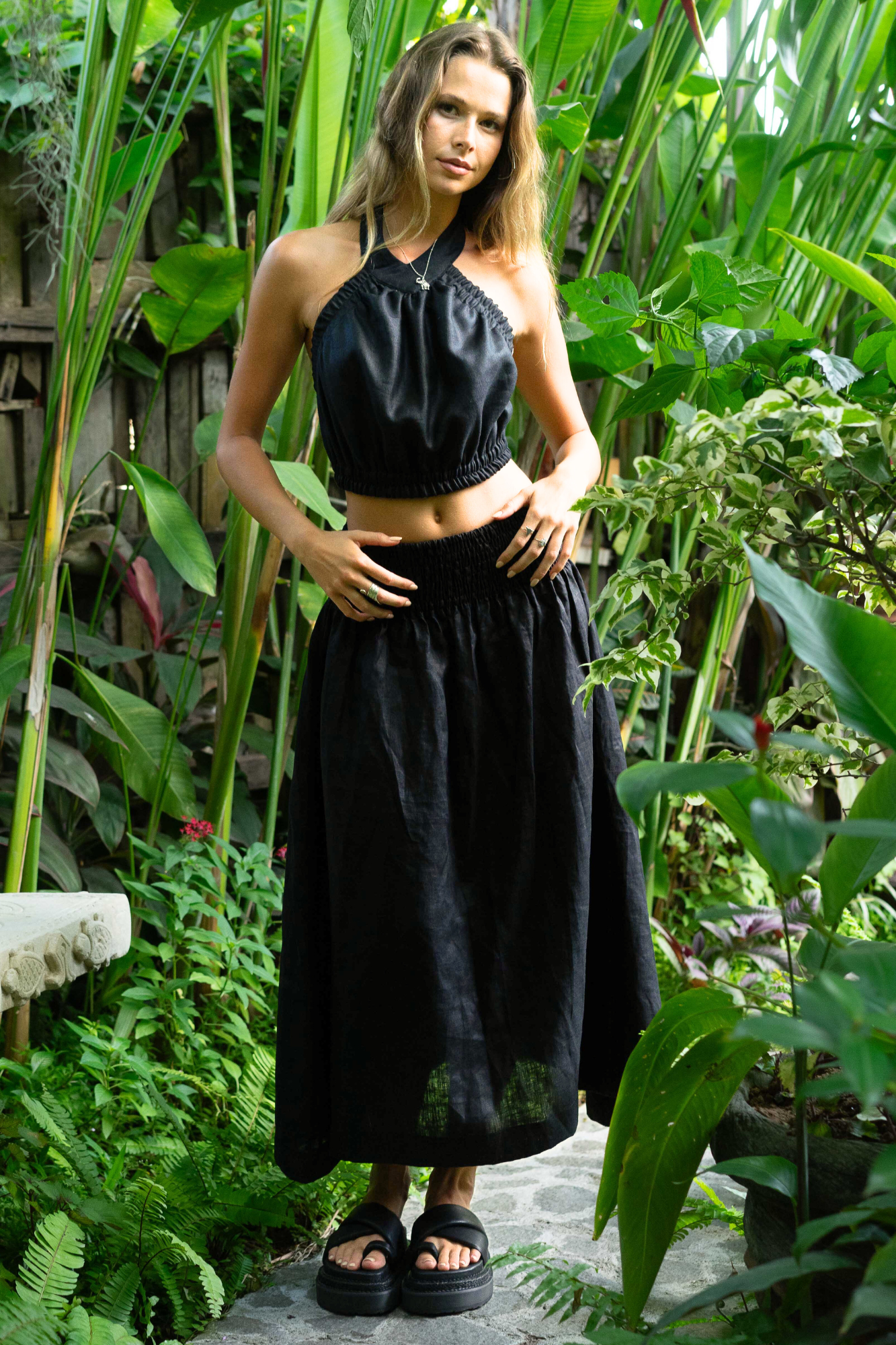 'Cancun' Linen Skirt - Black