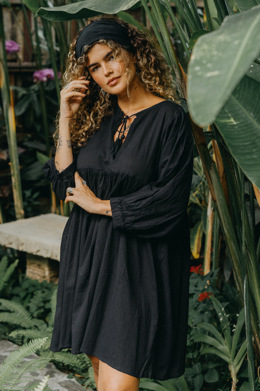 'Olivia' Whimsical Boho Dress - Black