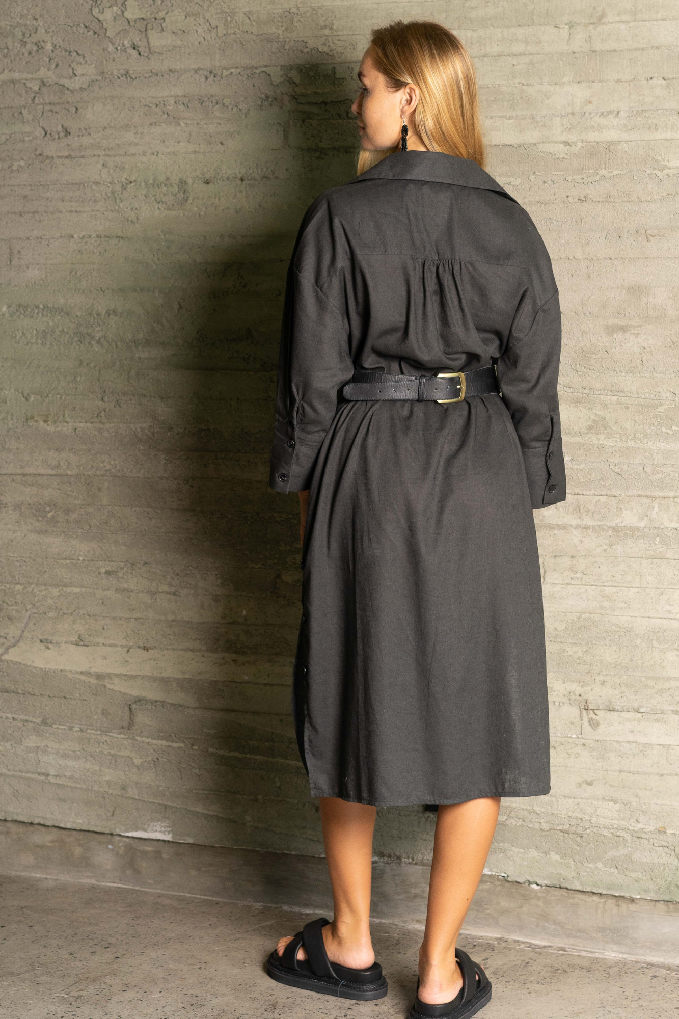 'Nadia' Linen Dress - Charcoal