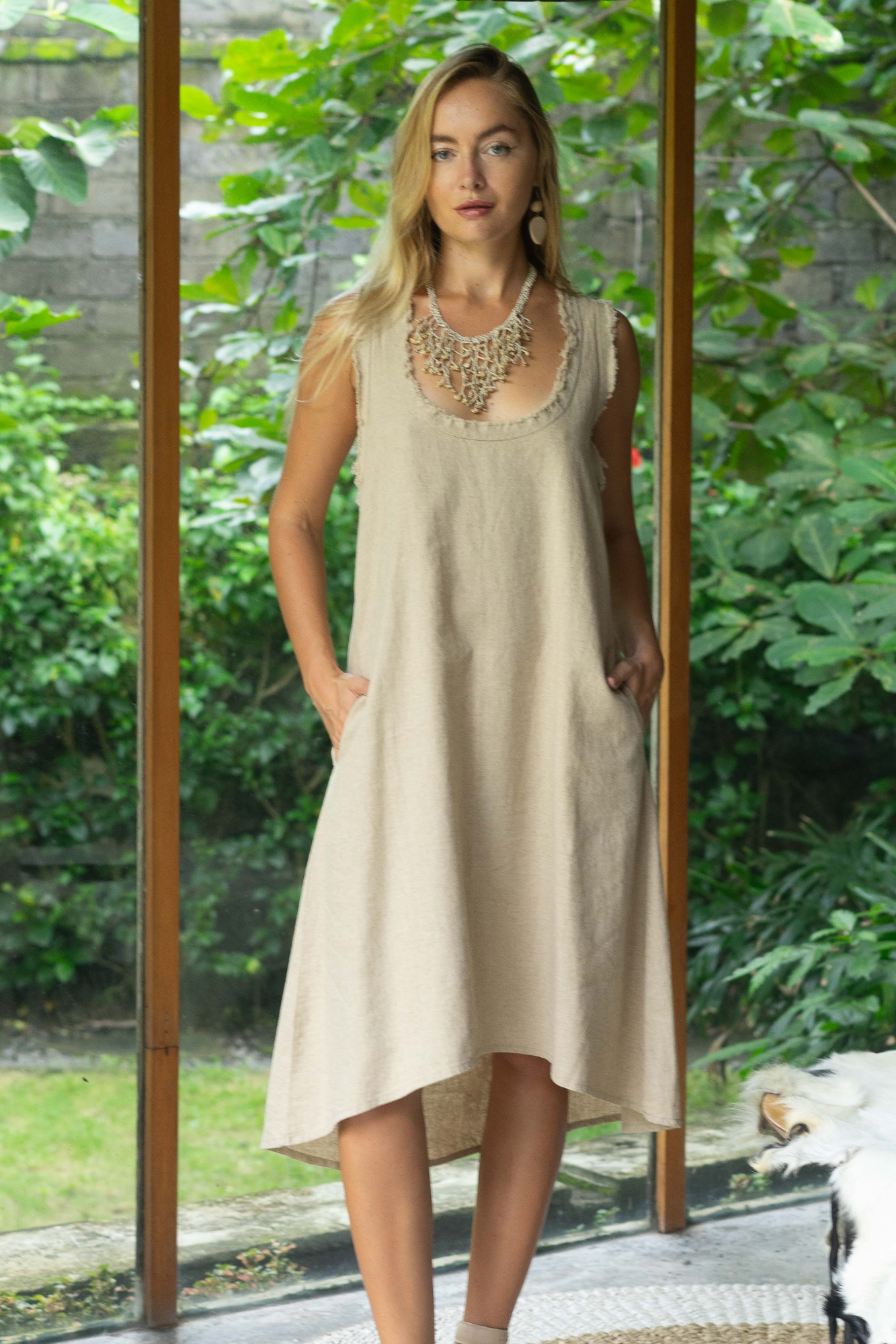 'Dominique' Linen Dress - Natural