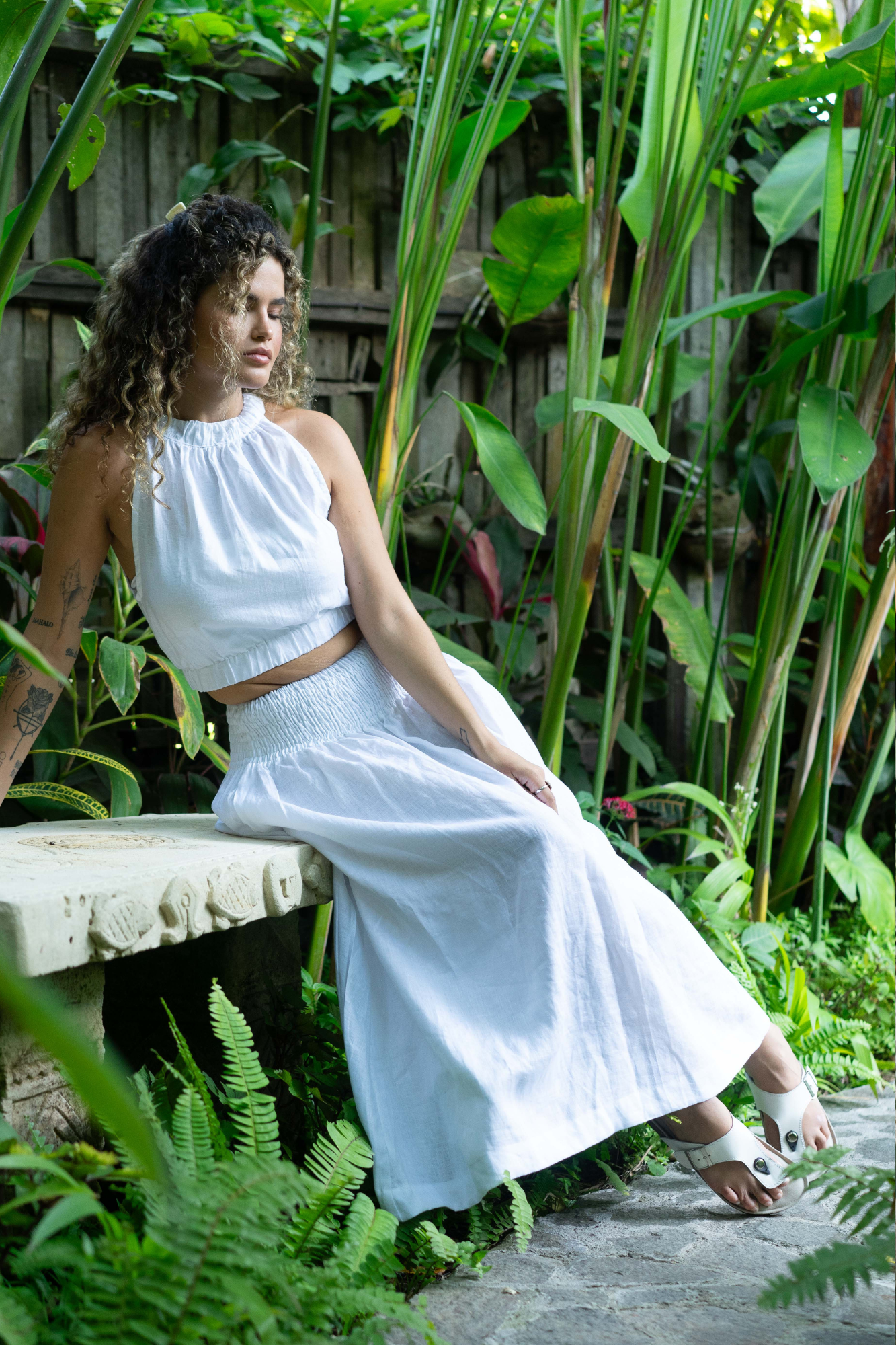 'Cancun' Long Linen Skirt - White