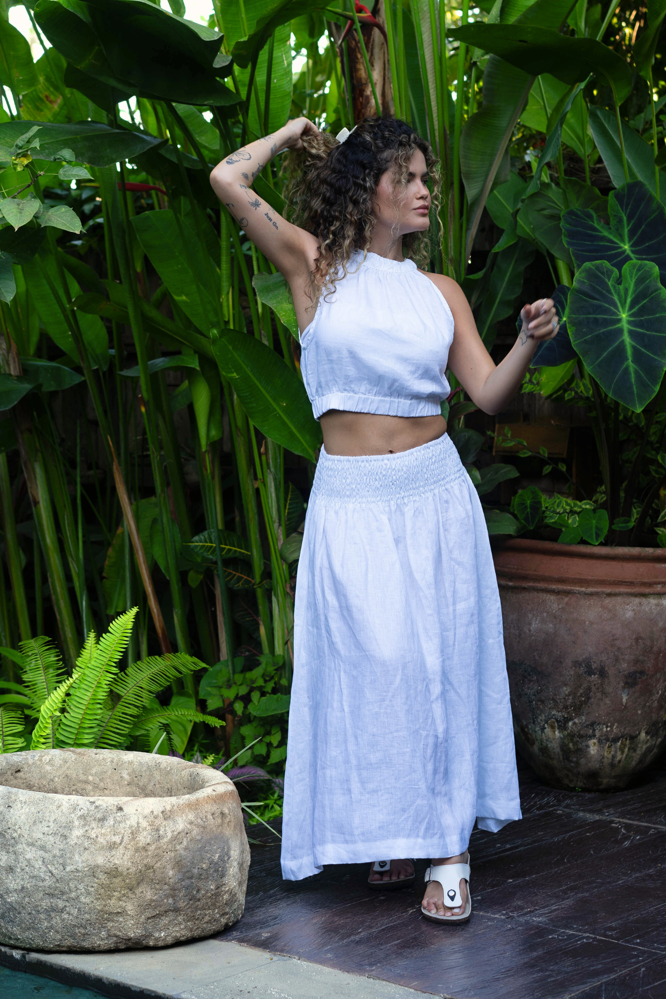 'Cancun' Long Linen Skirt - White