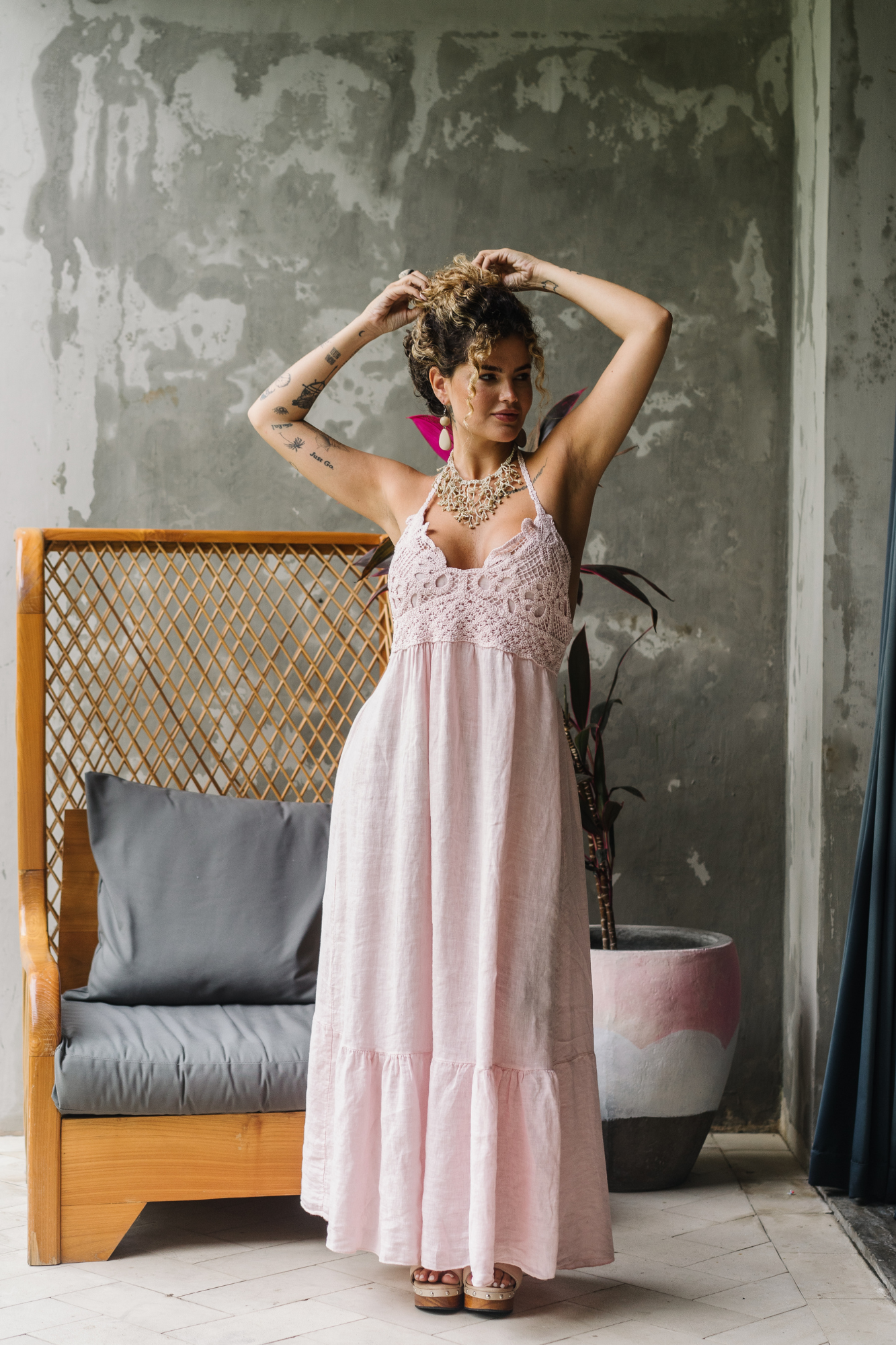 'Asha' Linen Dress - Blush