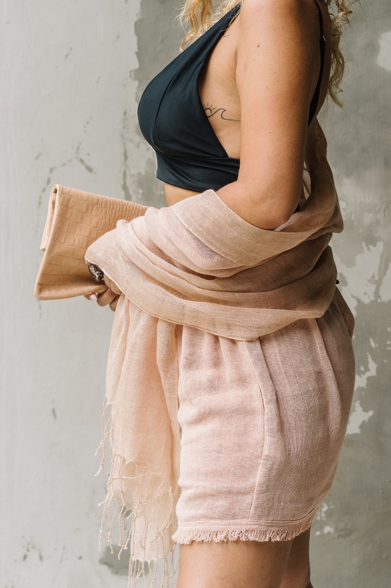 'TMB' Linen Scarf - Nude