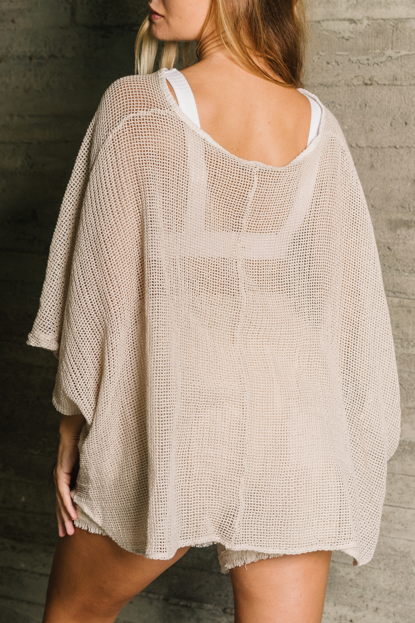 'Bardot' Mesh Resort Top - Natural