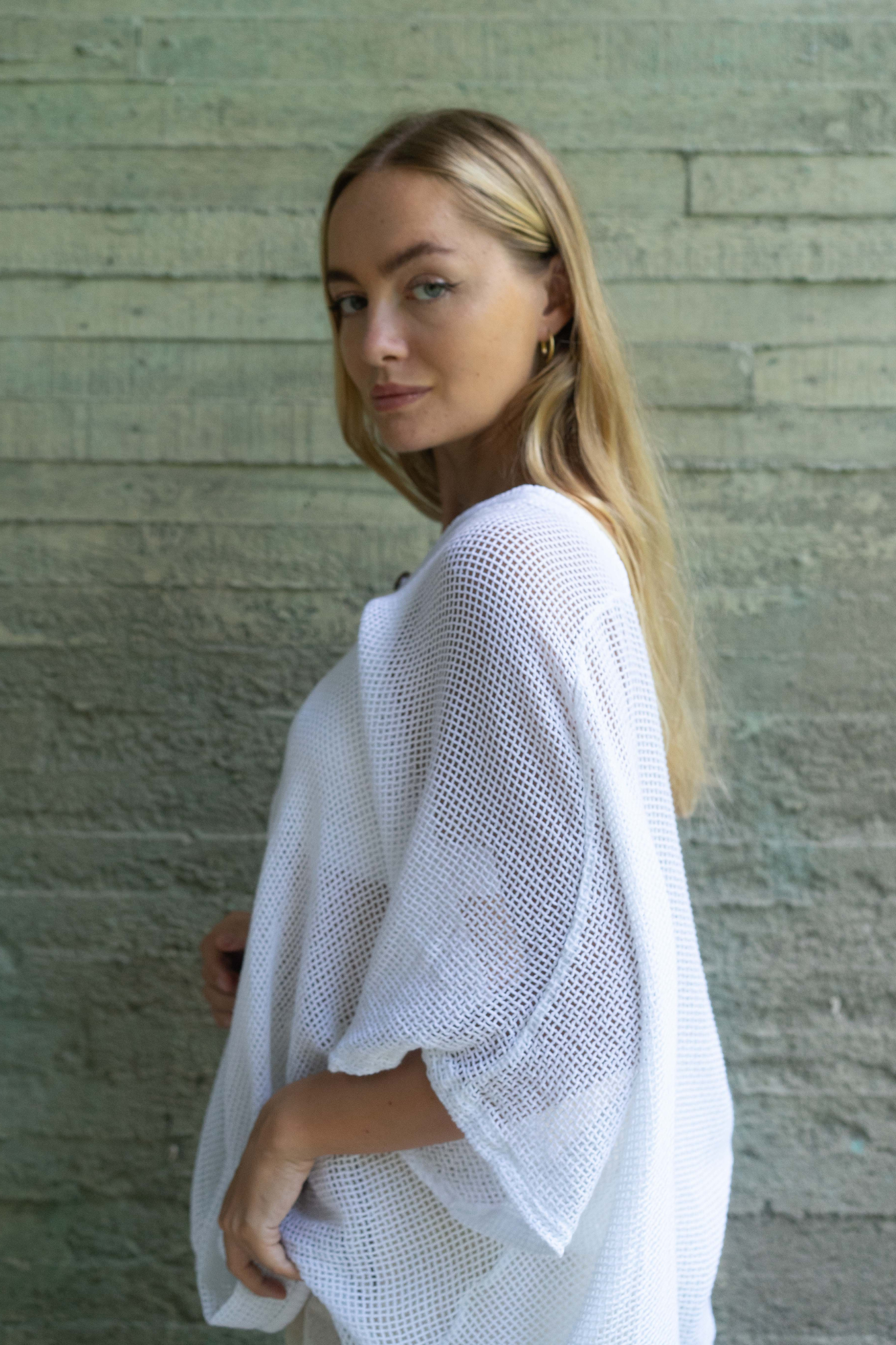 'Bardot' Mesh Resort Top - White