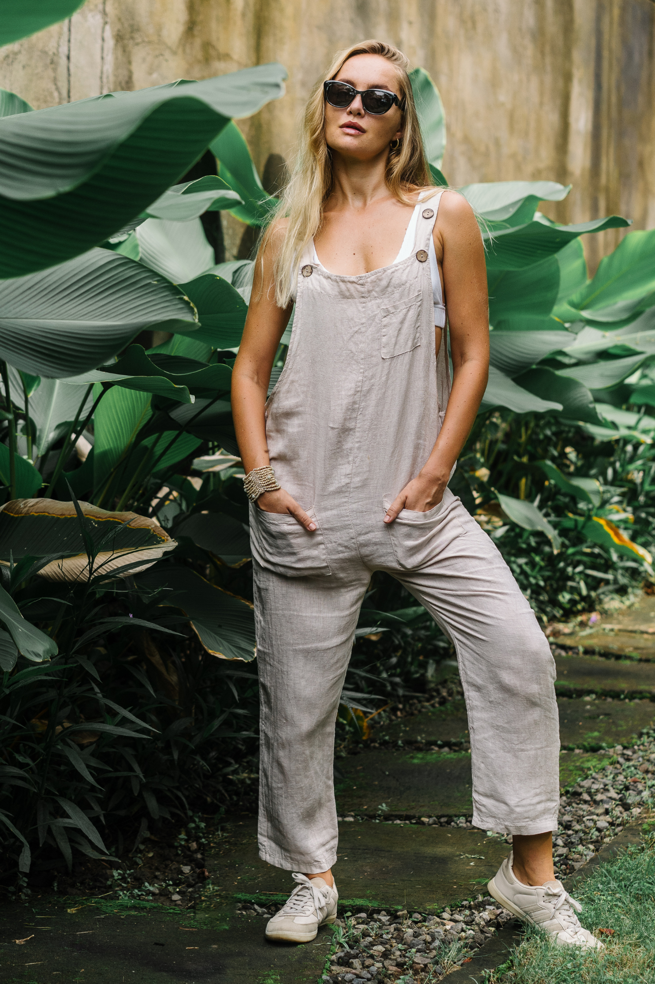 'Cara' Linen Jumpsuit - Sand