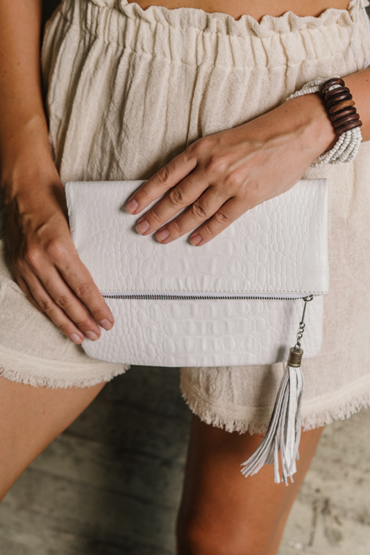 'TMB' Leather Purse - White