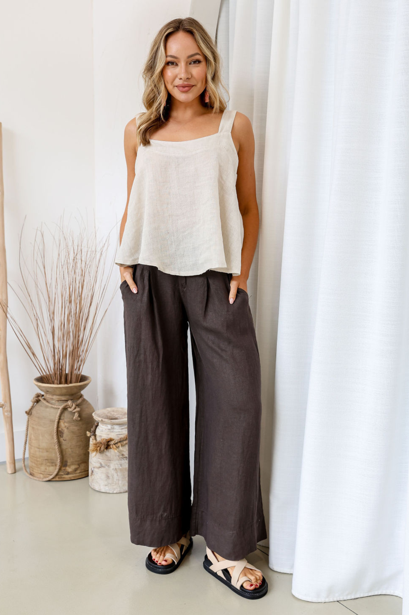 'Tash' Linen Pant - Chocolate