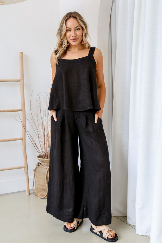 'Tash' Linen Pant - Black