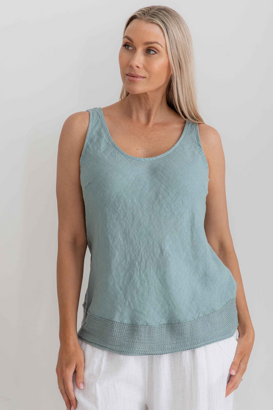 'Terri' Linen Top - Sea Breeze