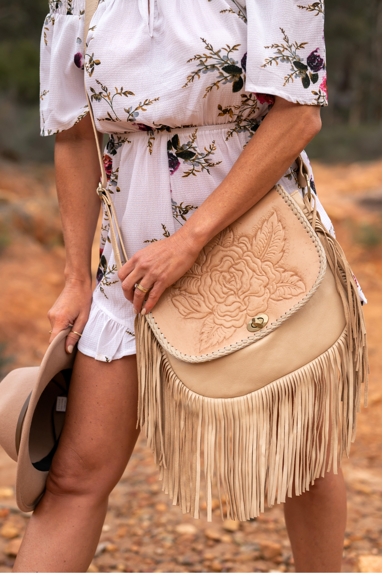 'Maya' Bohemian Leather & Tassel Handbag