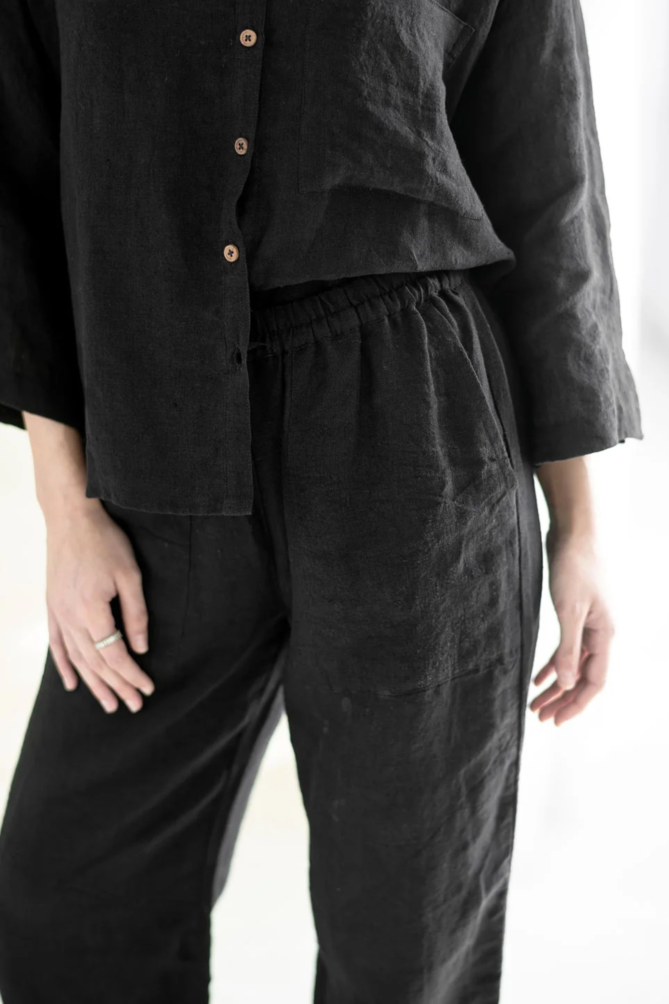 'Willow' Wide Leg Linen Pant - Black