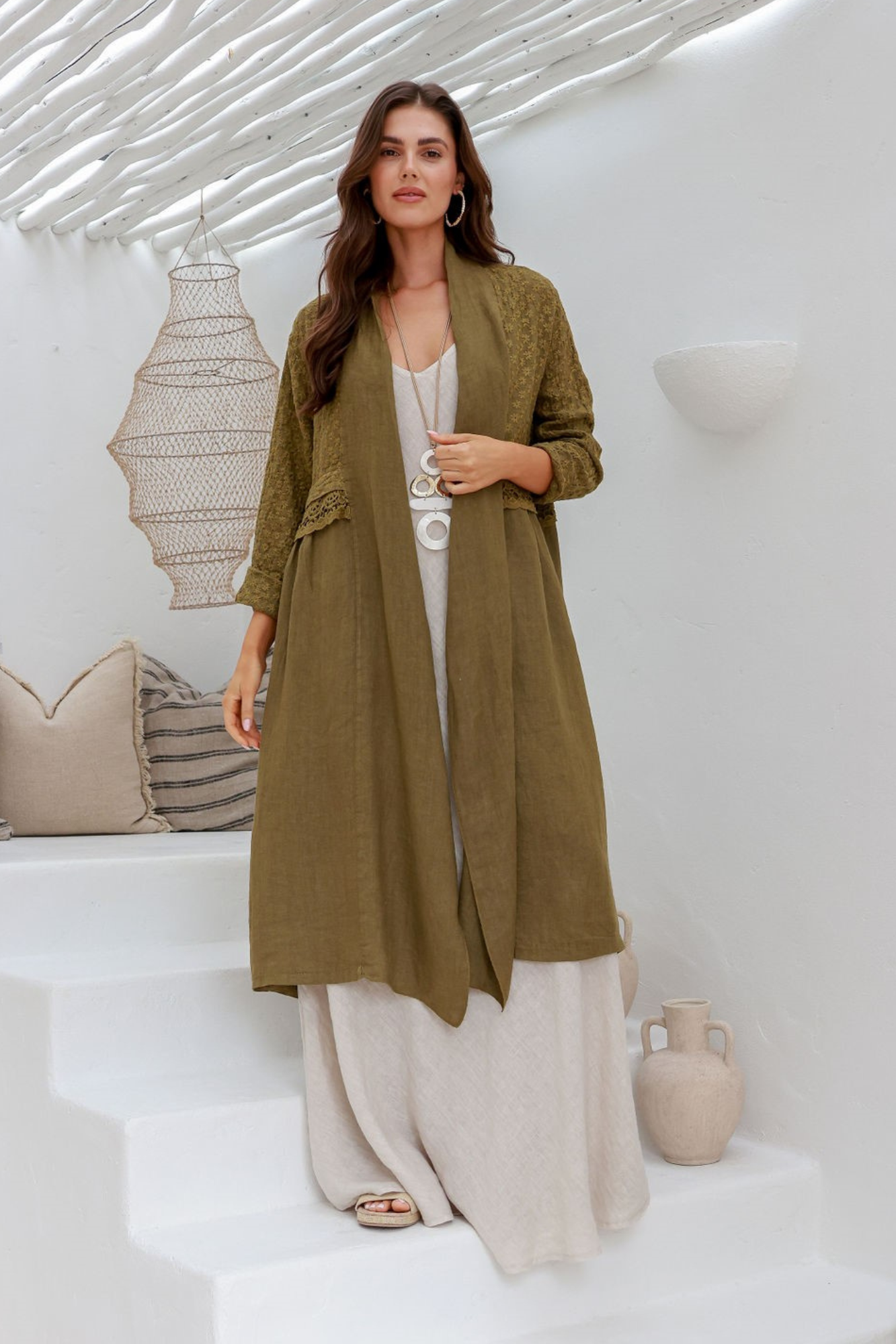 'Valentina' Linen Jacket - Olive