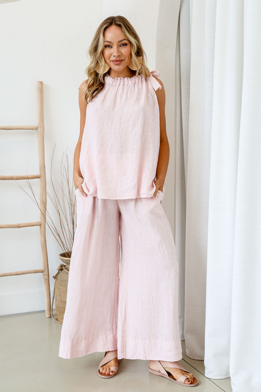 'Yasmin' Linen Top - Blush